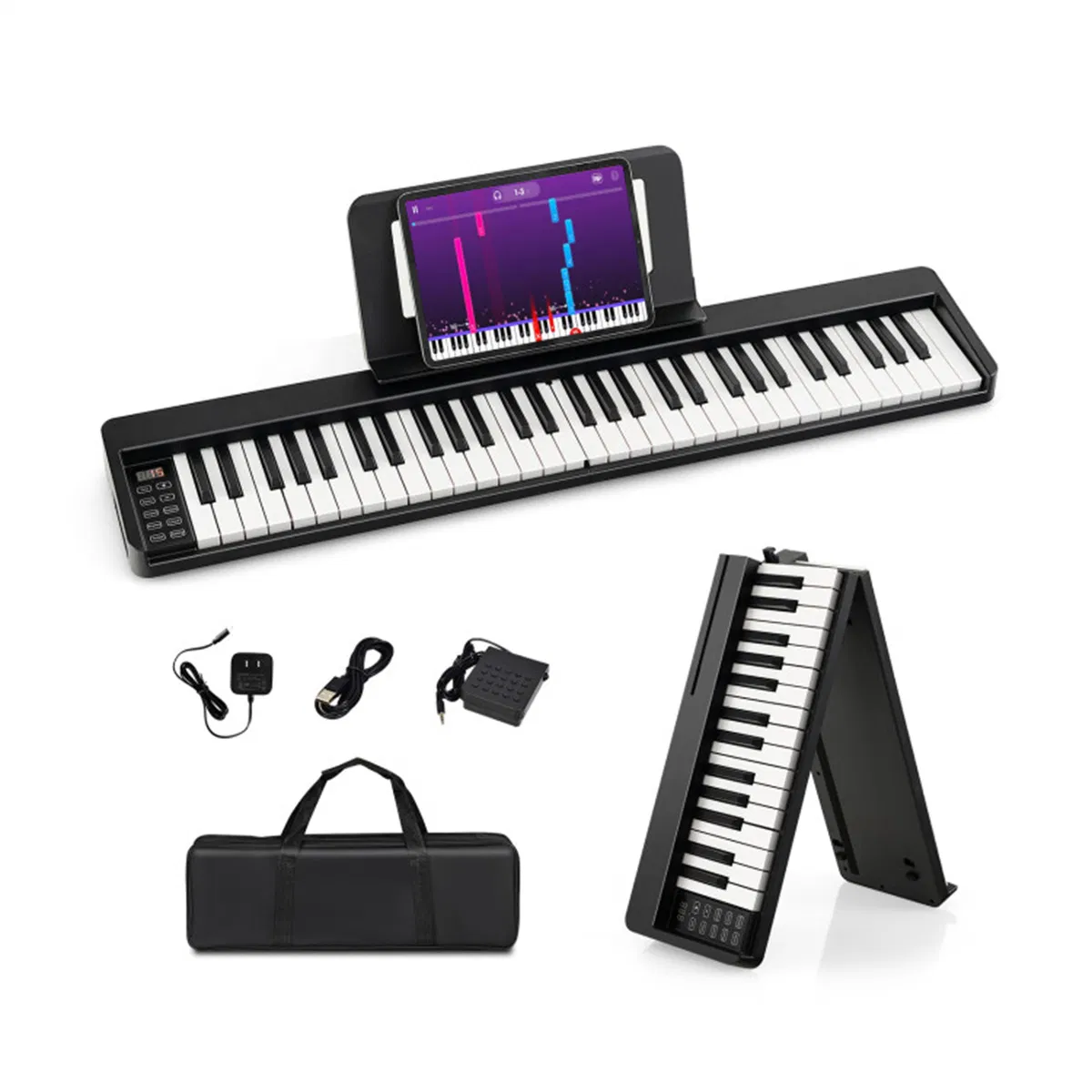 Foldable 61-Key Full-Size Digital Piano, 90.17×17.78×5.08 cm Wireless MIDI Keyboard with…