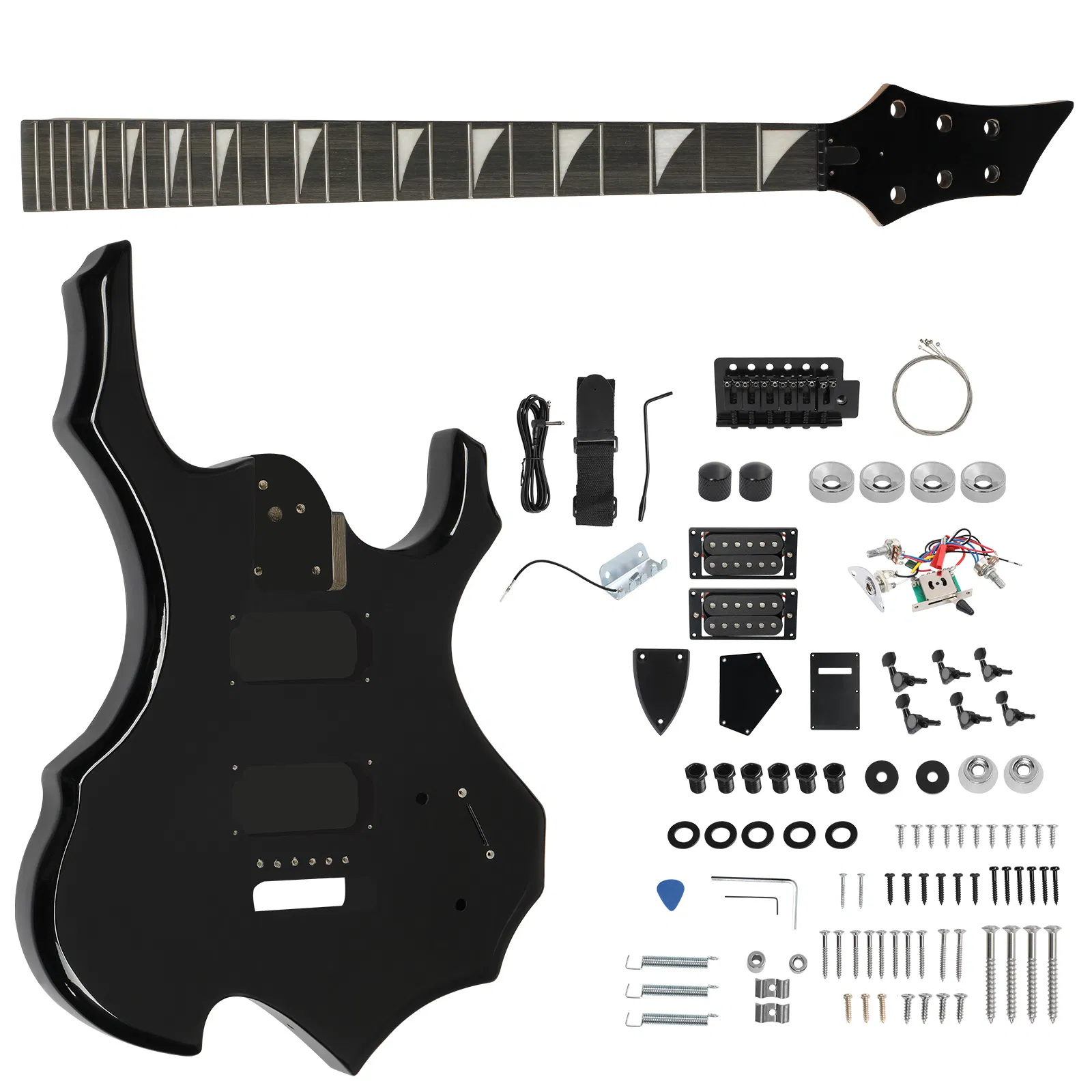 DIY 6 String Flame Shaped Style HSH Electric Guitar Kits with Mahogany Body, Maple Neck…