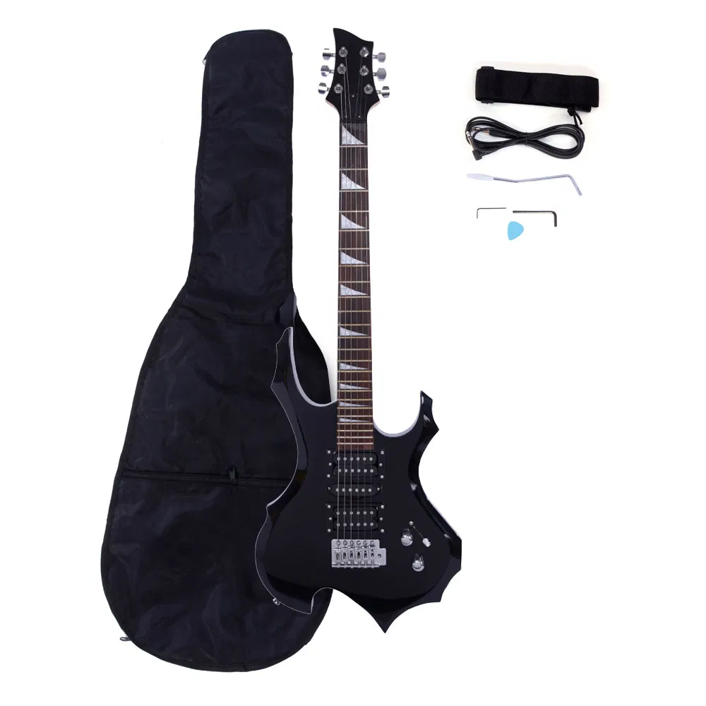 Novice Flame Shaped Electric Guitar HSH Pickup Bag Strap Paddle Rocker Cable Wrench Tool…