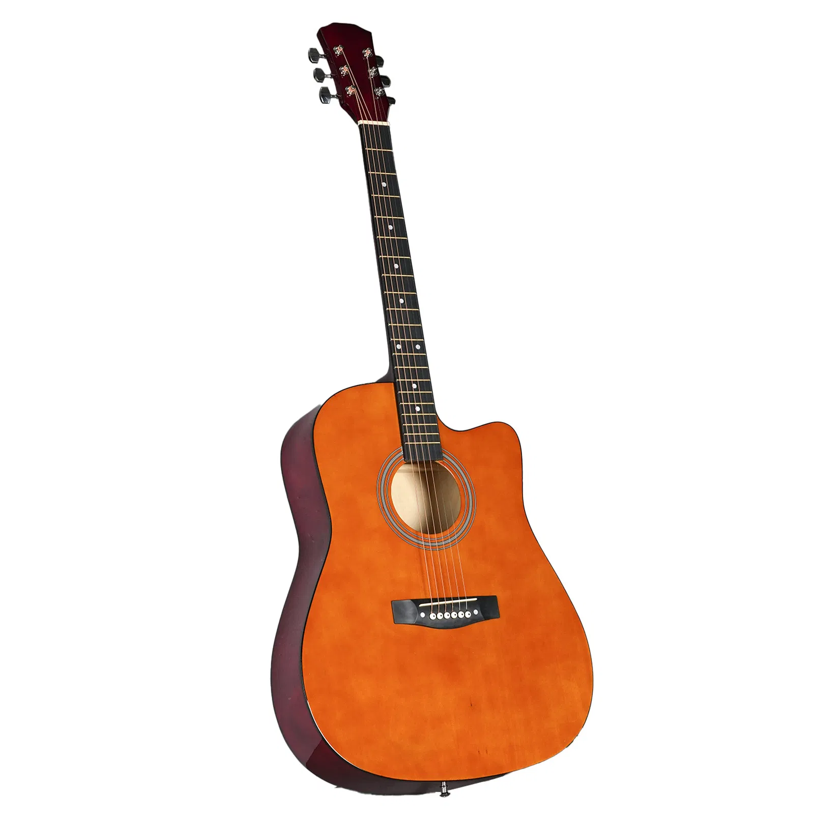 Brown 41-inch Dreadnought barrel-shaped cutaway acoustic guitar with pick, strings, capo…
