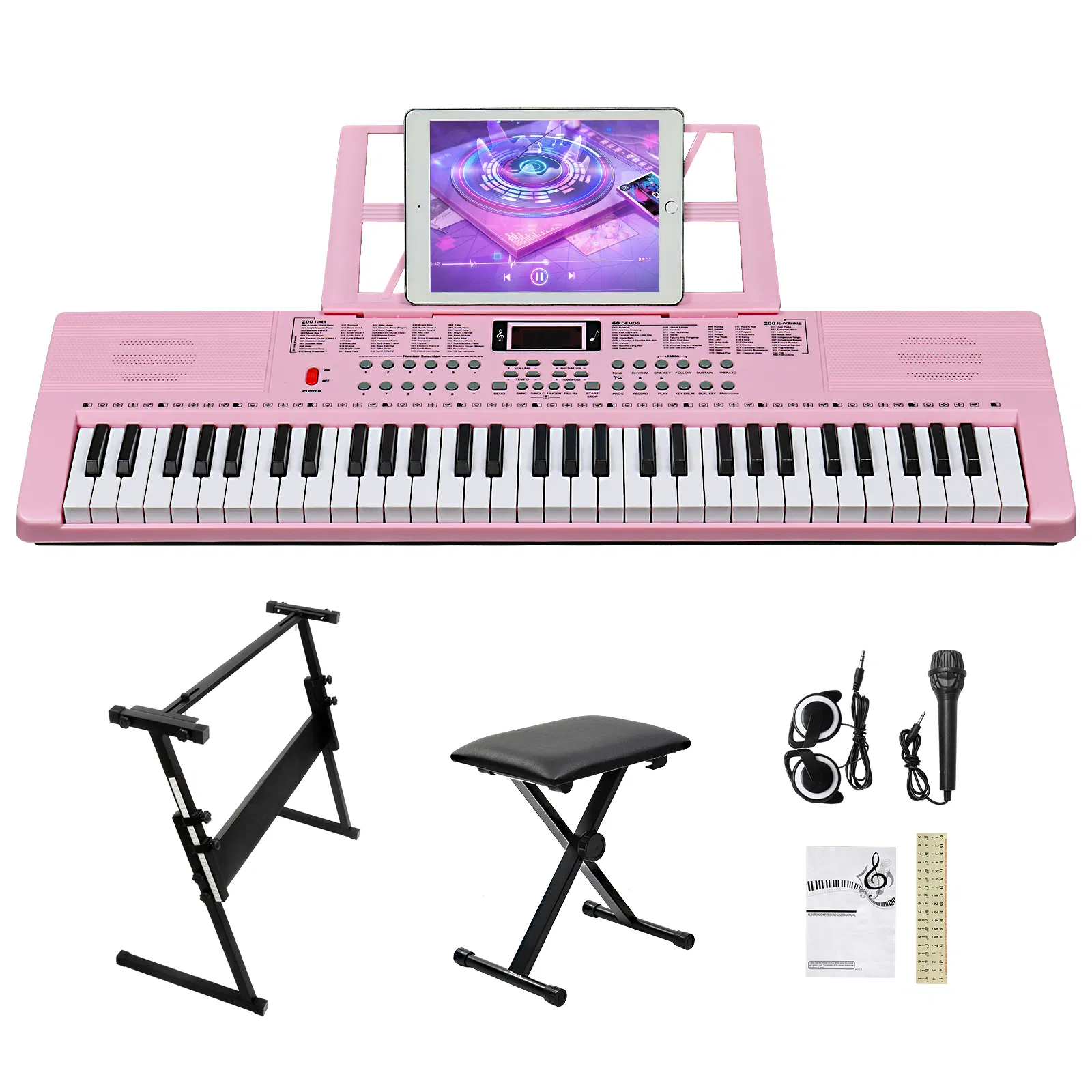 GEP-110 61 Key Keyboard with Piano Stand, Piano Bench, Built In Speakers, Headphone…