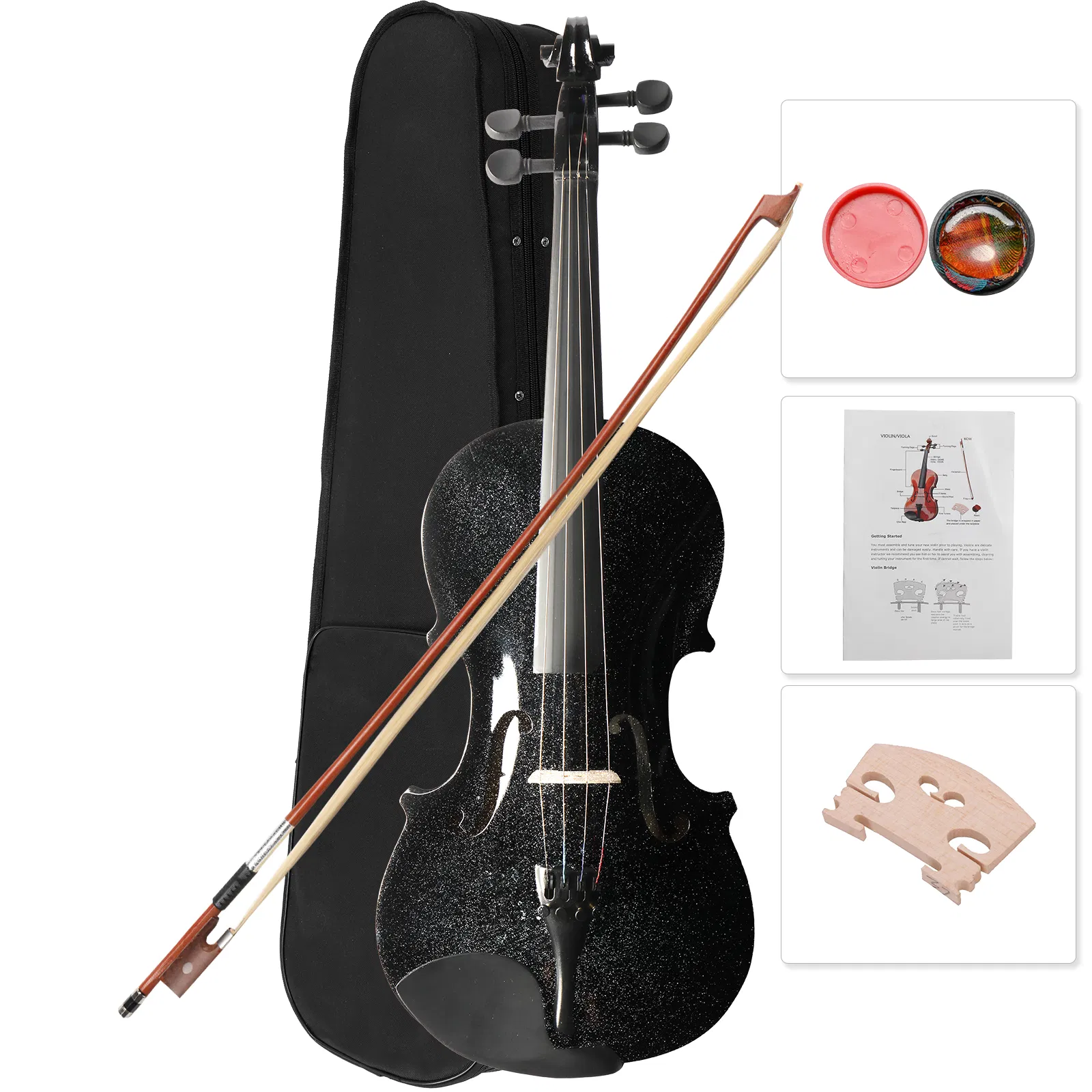 4/4 Acoustic Violin Case Bow Rosin Black