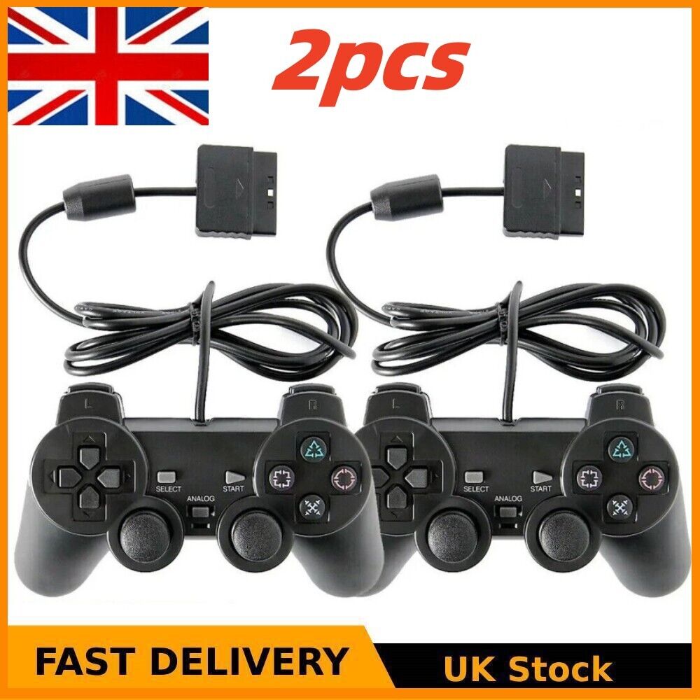 2-Pack PlayStation 2 PS2 Black Wired Game Controller Gamepad Joypad