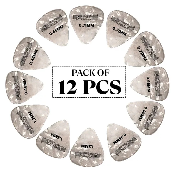 5 Core Guitar Picks 12 Piece Celluloid Light Medium Heavy Extra Heavy For Acoustic…