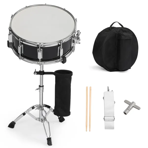 14 X 5.5in Snare Drum Set With Drumstick Holder, Snare Drum Bag, Strap, Mute Pad & Drum…