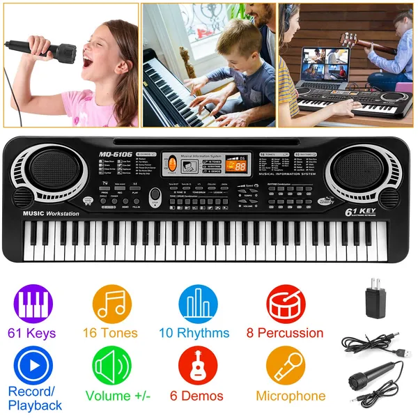 61 Keys Digital Music Electronic Keyboard Electric Piano Musical Instrument Kids Learning…