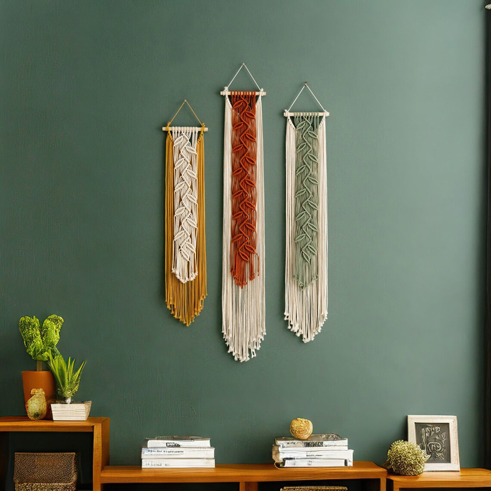 Bohemian Handwoven Wall Hanging Tapestry - Nordic Leaf Pattern Macrame Wall Decor for…