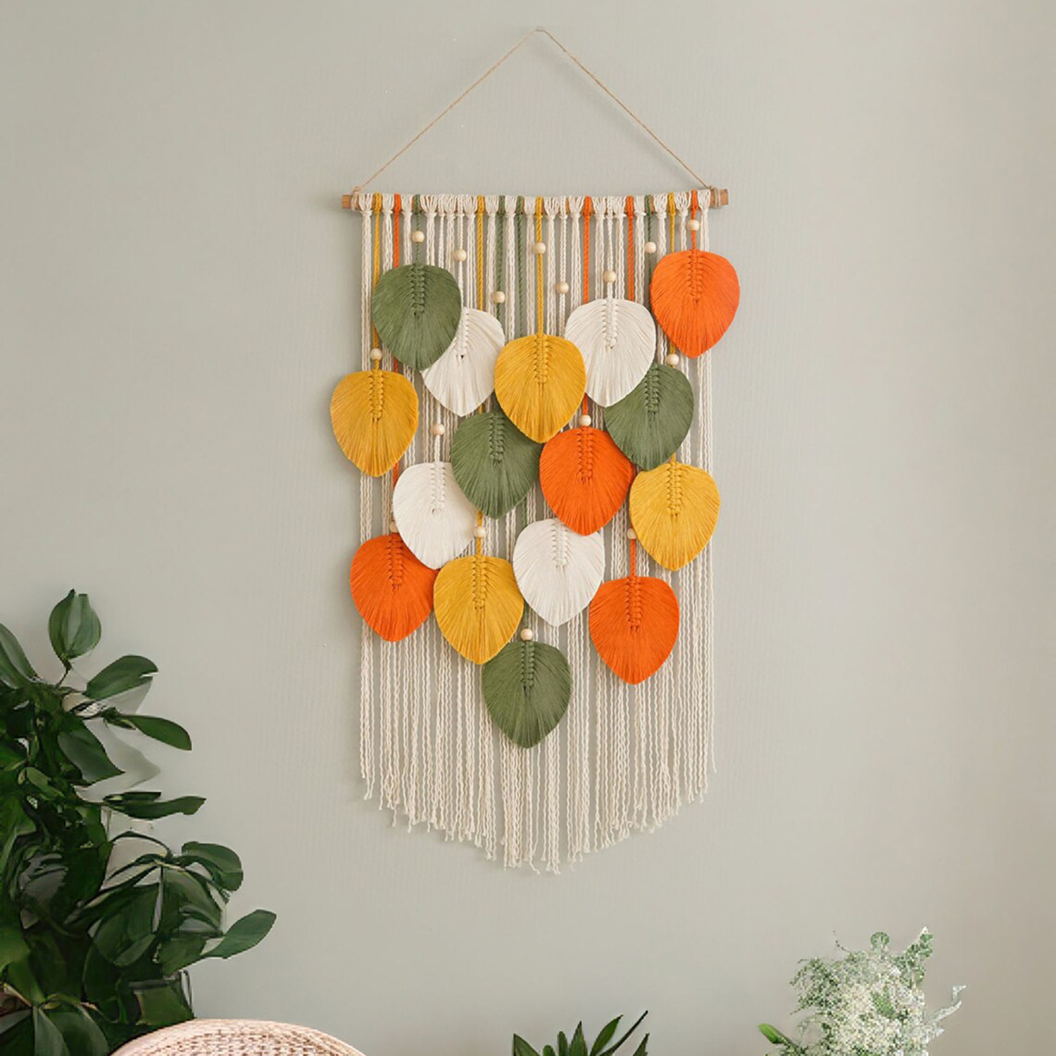 Handwoven Leaf Wall Hanging Tapestry - Bohemian Style Home Decor Woven Wall Art