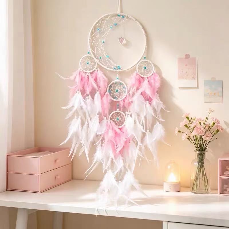 Loving-Heart Dreamcatcher Two-Tone Feather Hand-Woven Hanging Ornament