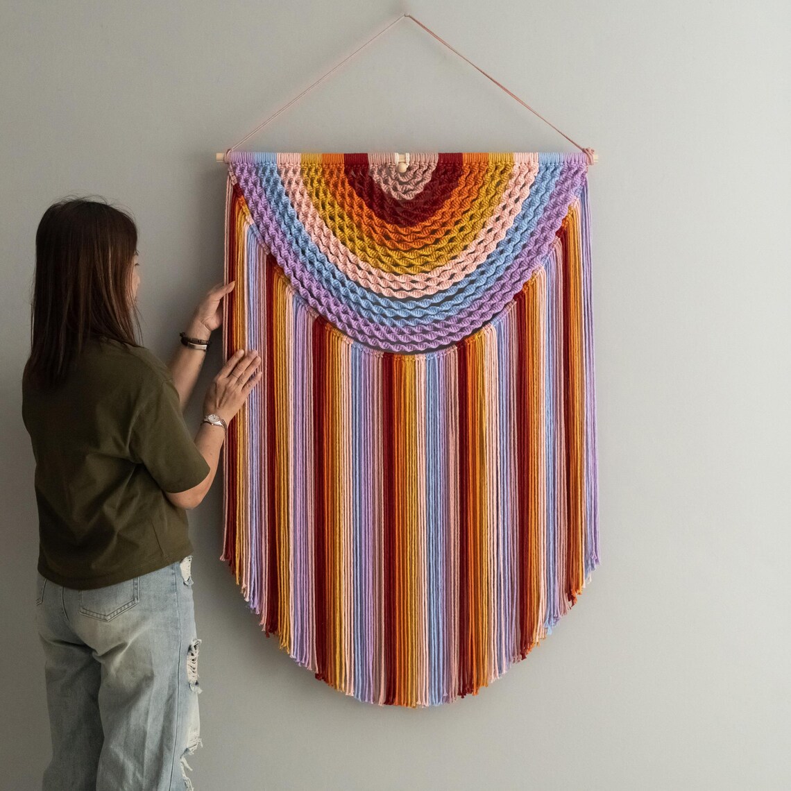 Large Colorful Fringed Tapestry Wall Hanging