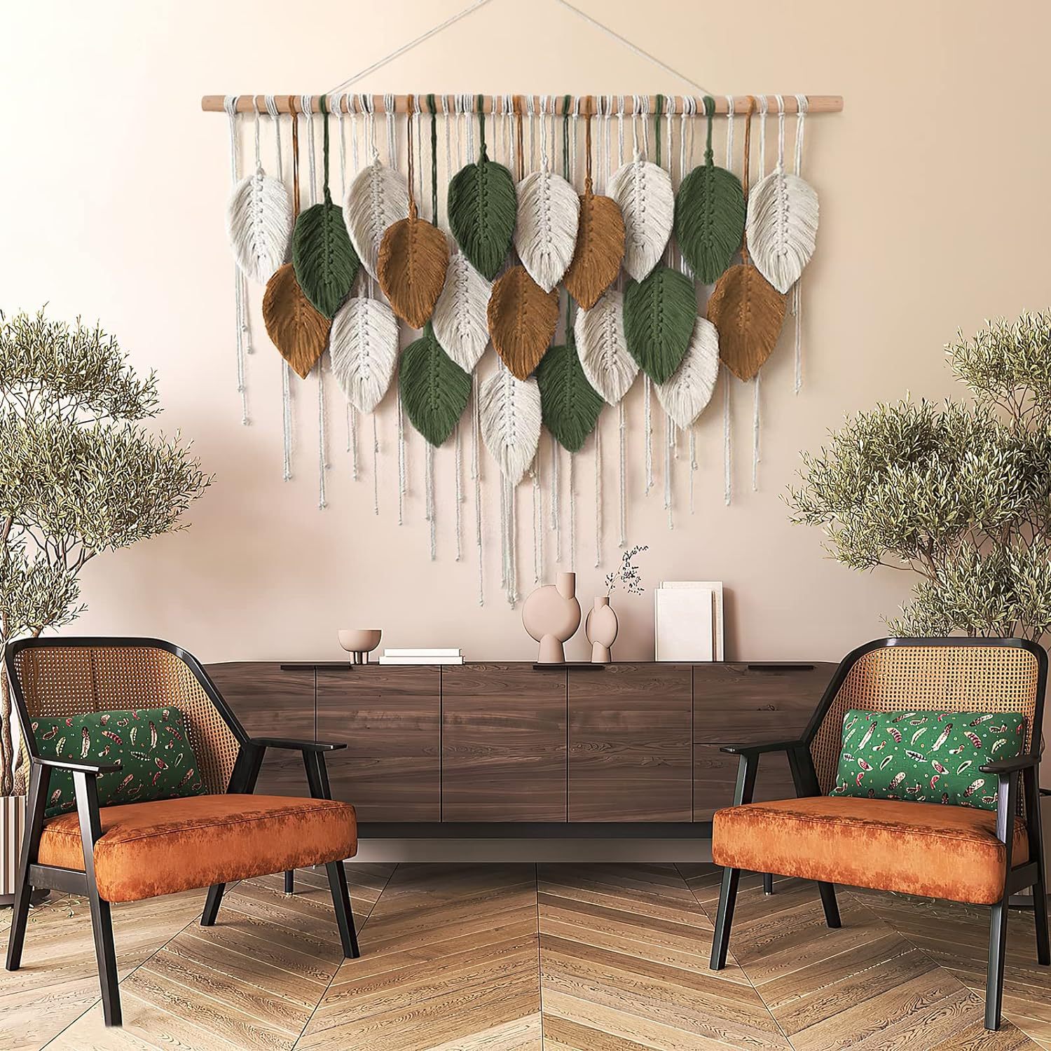 Handwoven Colorful Leaf Tassel Wall Hanging Tapestry - Boho Macrame Decor for Living Room…