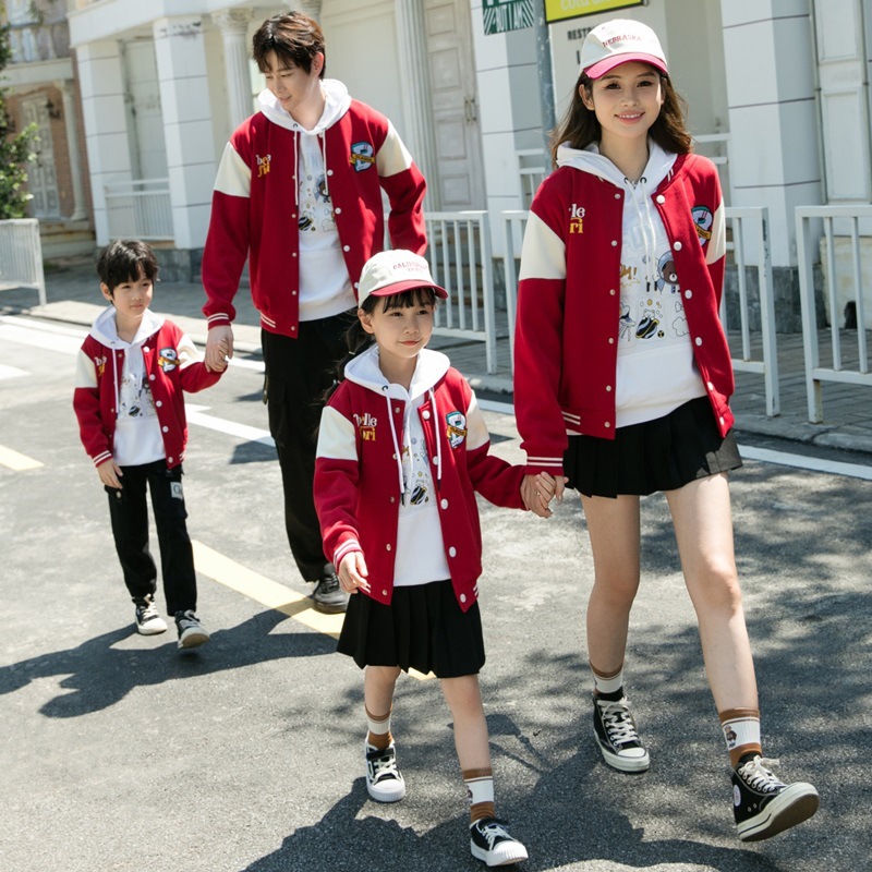 Parent-child Matching Outfit Fleece-lined Baseball Jacket Thickened Hoodie