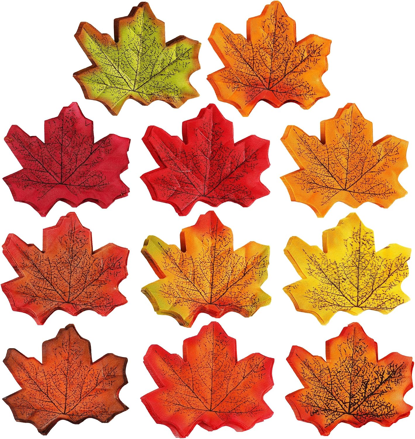Artificial Fall Maple Leaves 350 Units, Colorful Faux Leaves With Vein Texture For Autumn…