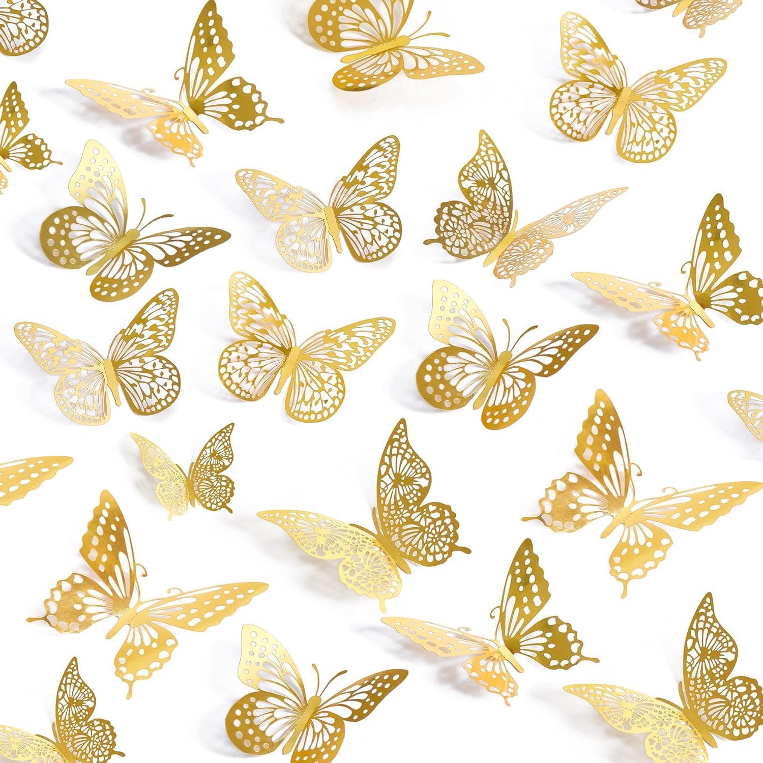 3D Butterfly Wall Stickers 48 Units, Gold Removable Decorations In 4 Styles And 3 Sizes…