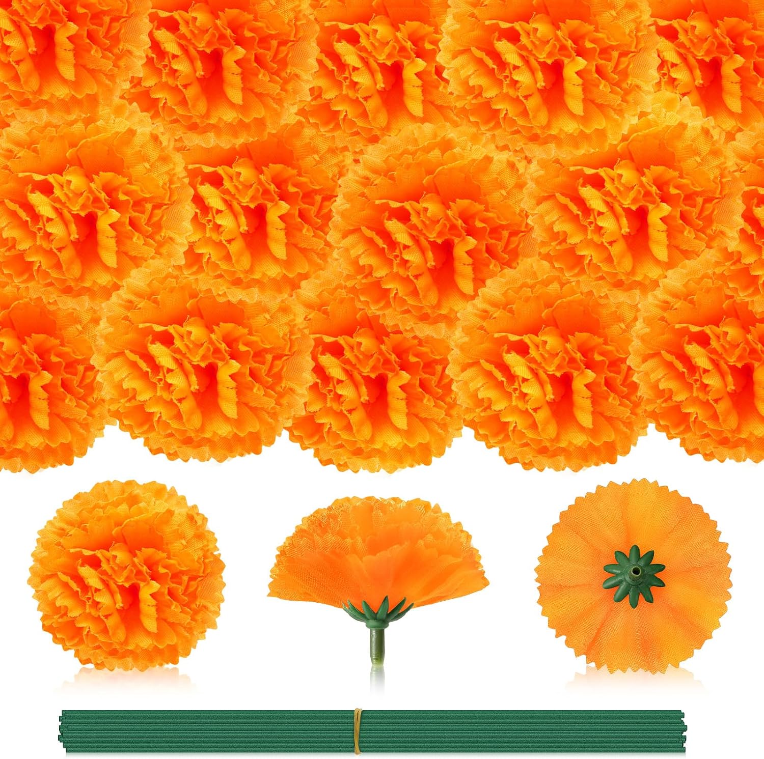 Artificial Marigold Flower Heads 30 Units, Orange Faux Flowers For Wreaths, Garlands, DIY…