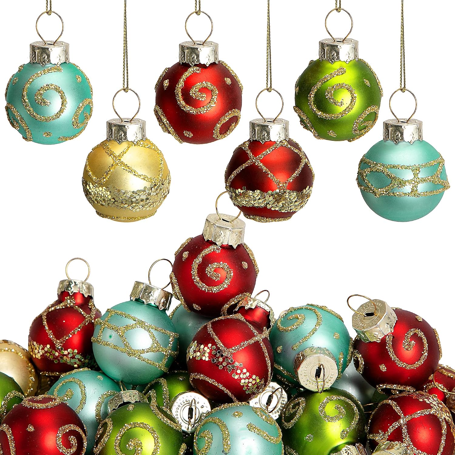 Christmas Mini Glass Ball Ornaments 24 Units, Mini Glitter Hanging Balls For Christmas…