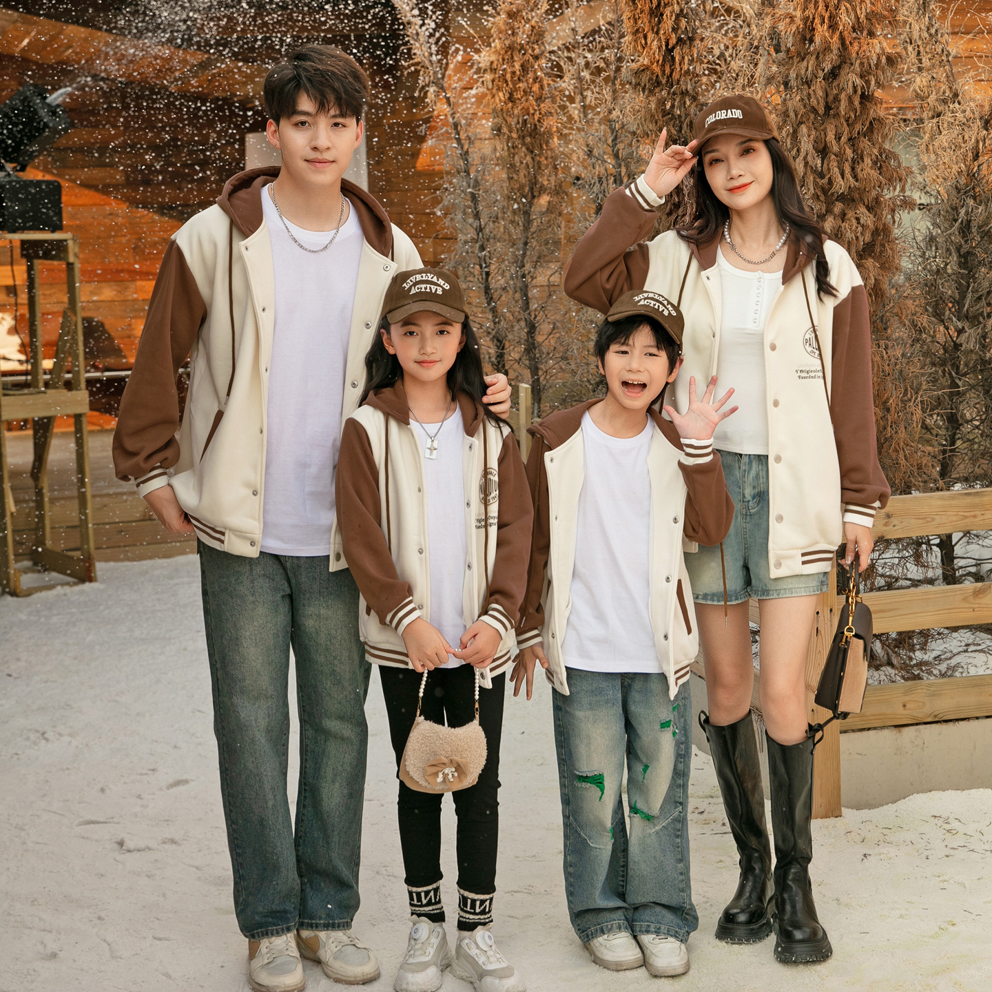 Brushed Heavyweight Outerwear Color-block Baseball Jacket Set