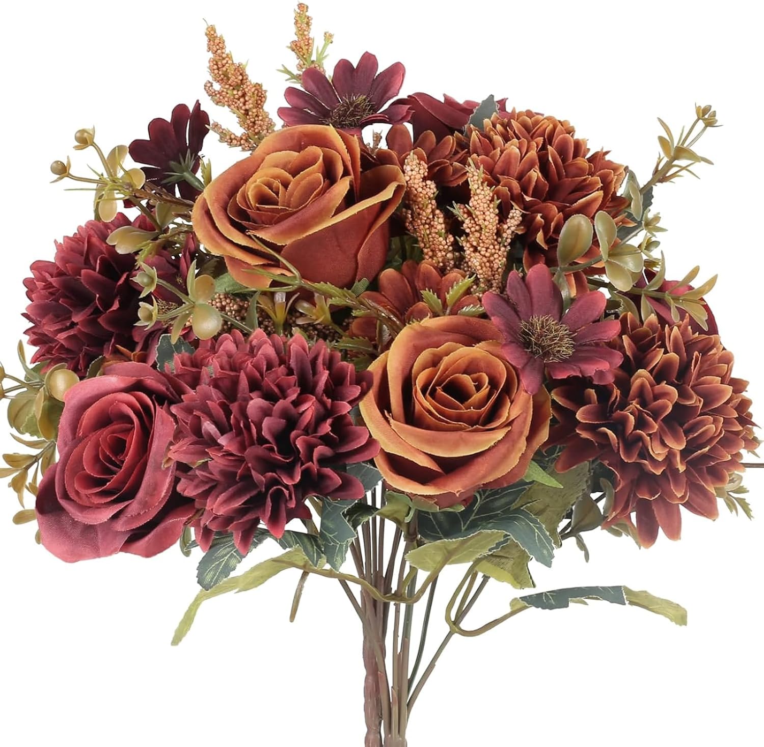 Artificial Fall Flowers 2 Units, Orange And Red Silk Faux Flowers For Autumn Home Decor…