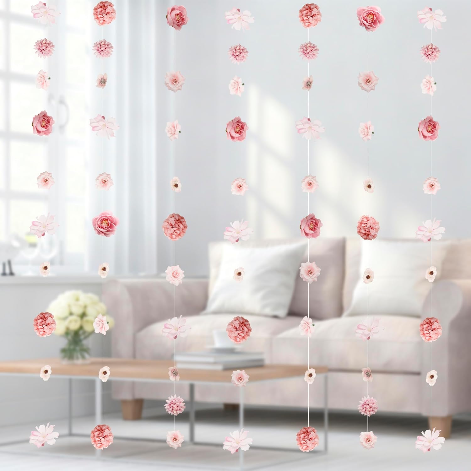 Pink Hanging Flower Garland 6 Units With Hooks, Artificial Floral Decorations For…