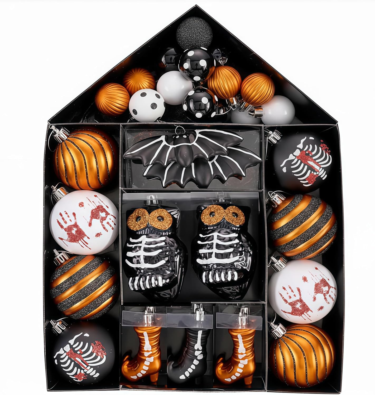 Halloween Tree Ornaments 40 Units, Shatterproof Skeleton Owl Bat Hanging Decorations For…