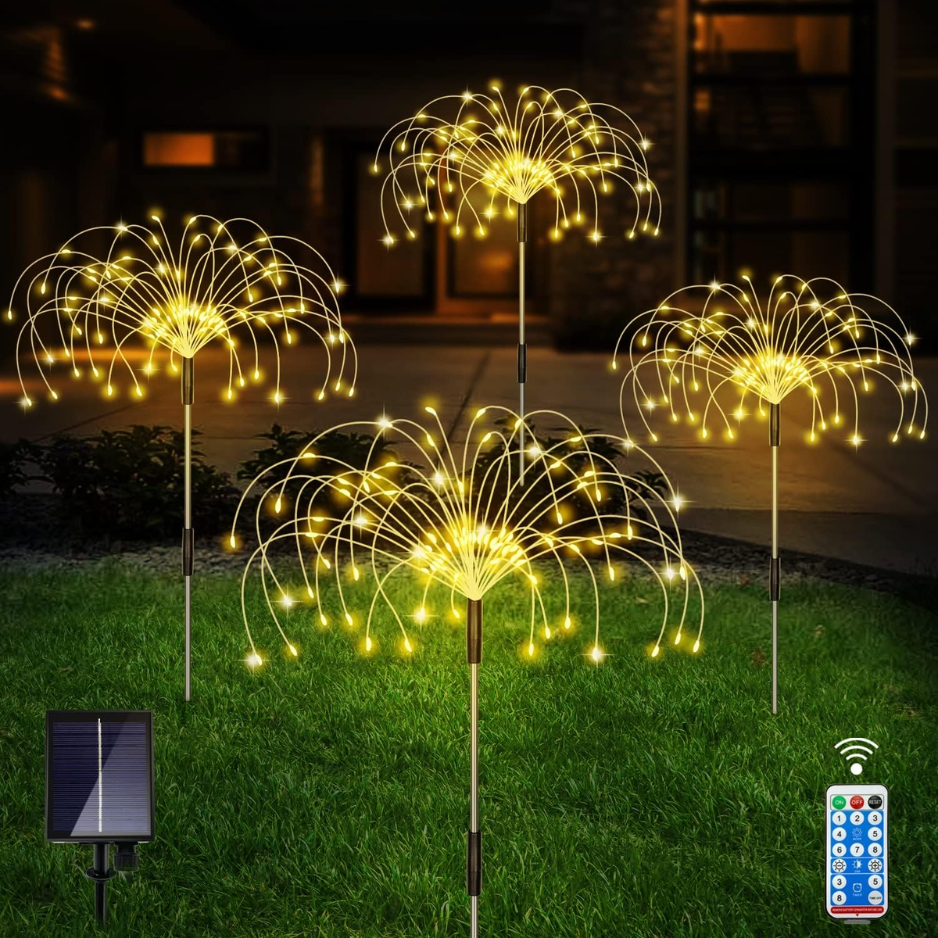 4 Pack Solar Firework Garden Lights, 120 LED Warm White Starburst Lights