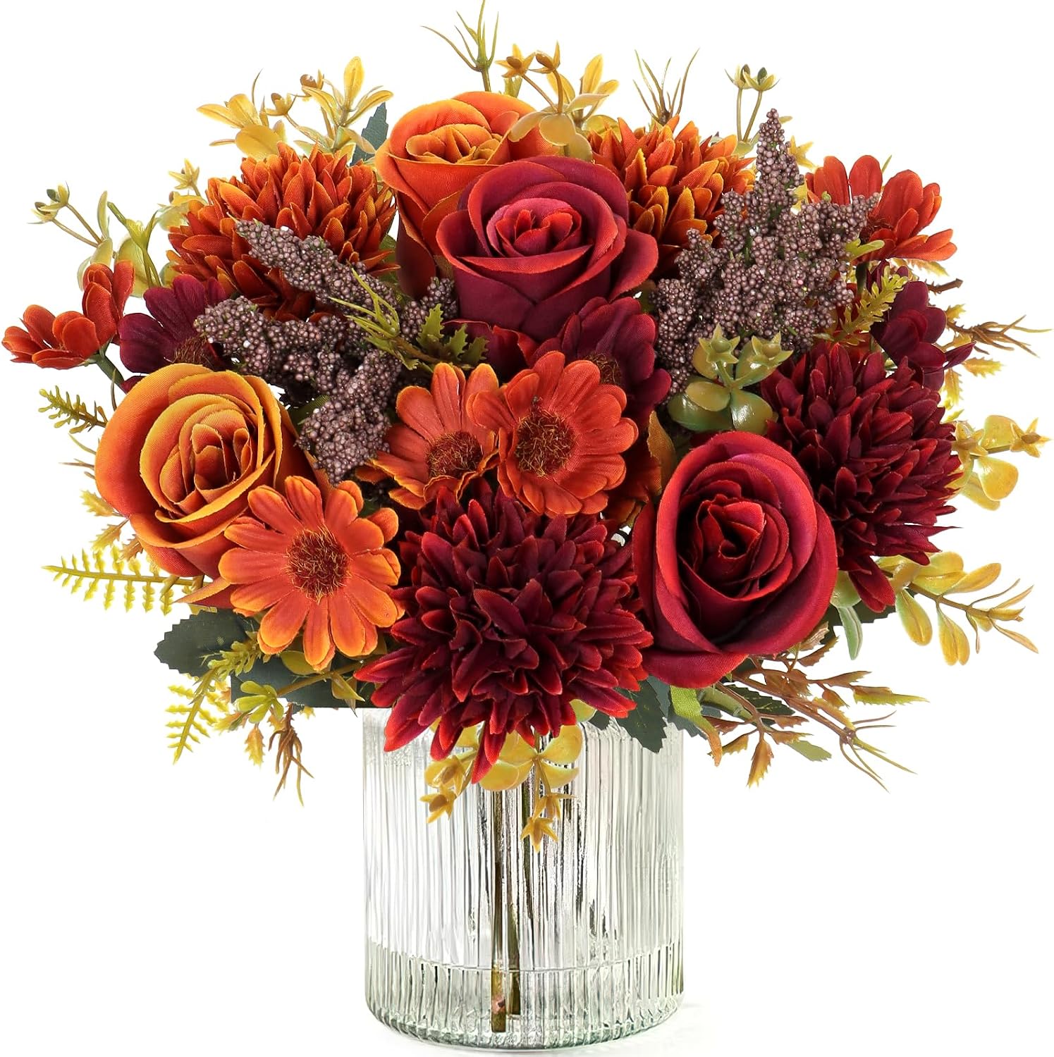 Artificial Fall Flowers 2 Units, Silk Rose Bouquets For Autumn Decor, Vase Arrangements…