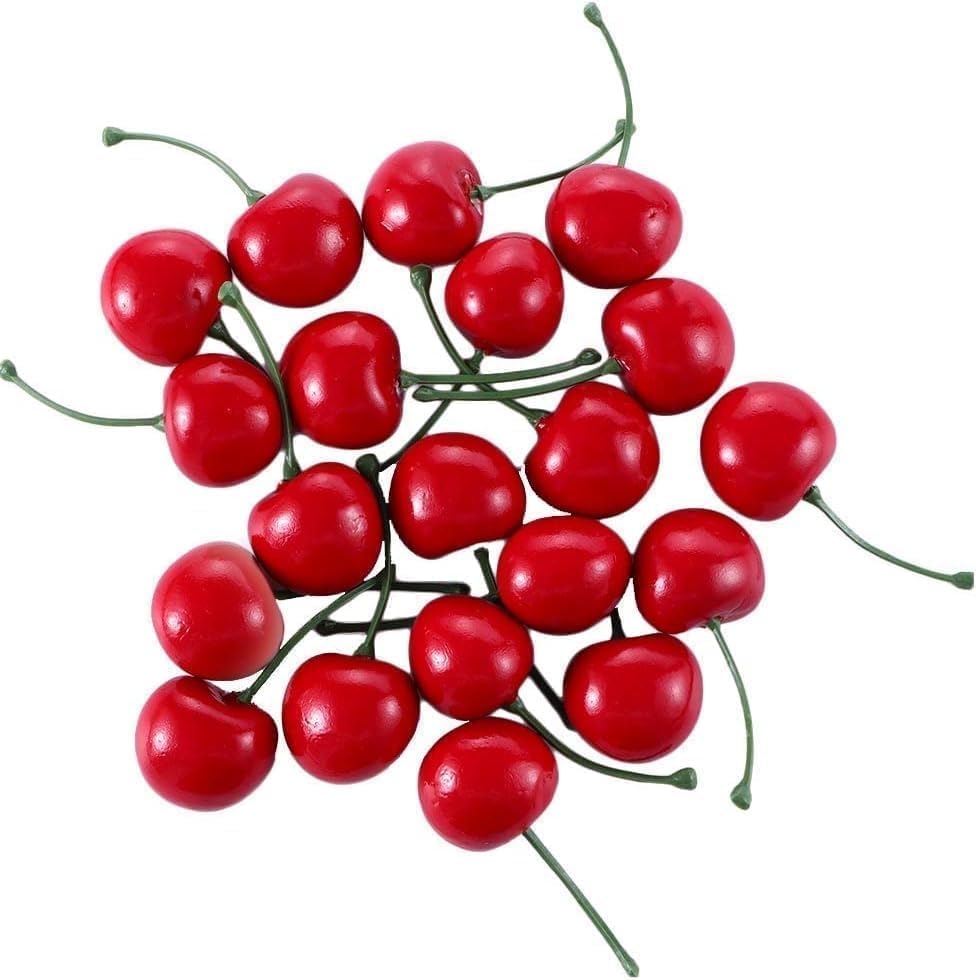 Red Artificial Cherries 20 Units, Realistic Faux Fruit Ornaments For Kitchen, Home…