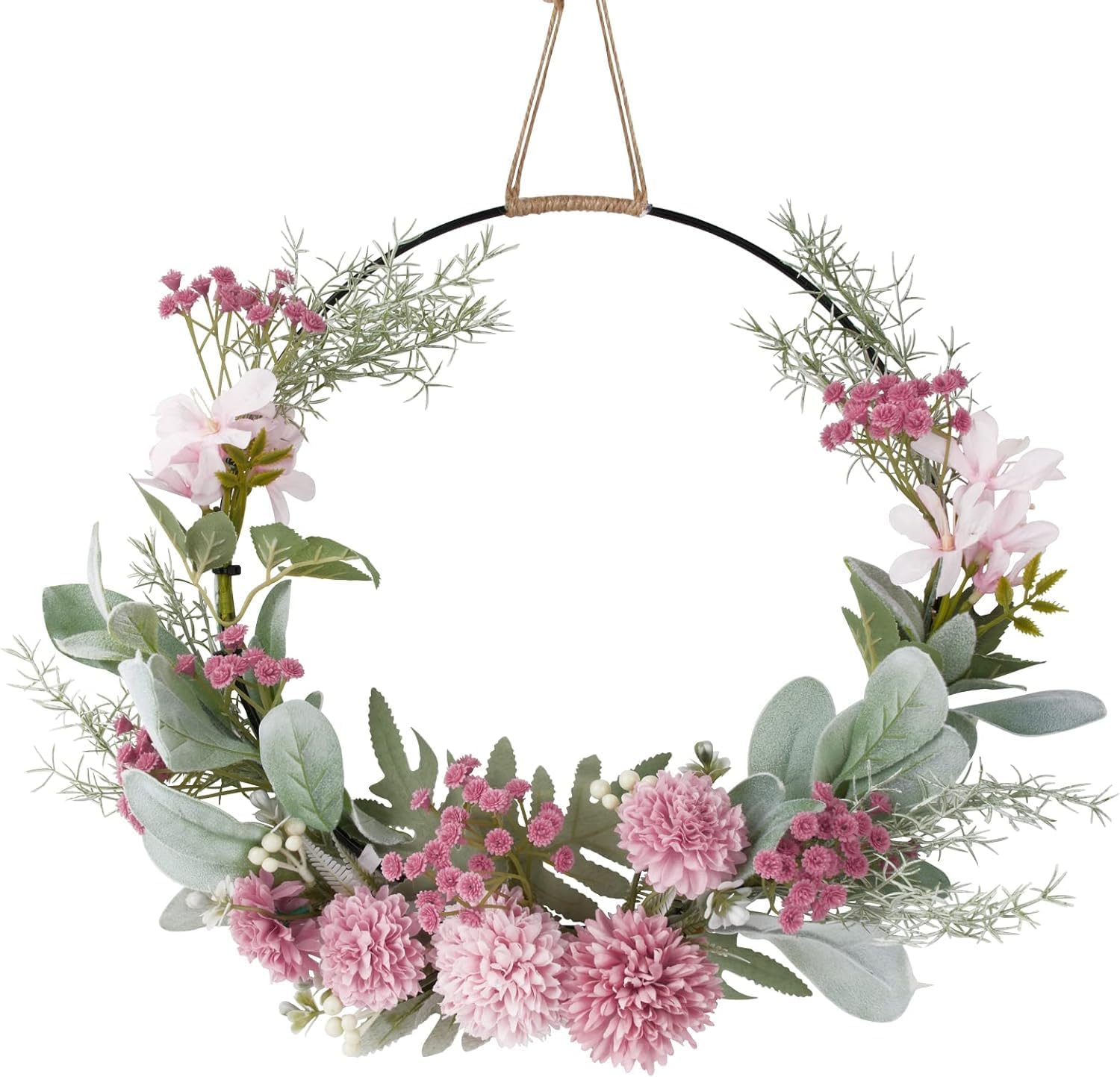 Artificial Floral Wreath For Front Door, Decorative Flower Hoop Wreath For Home, Porch…