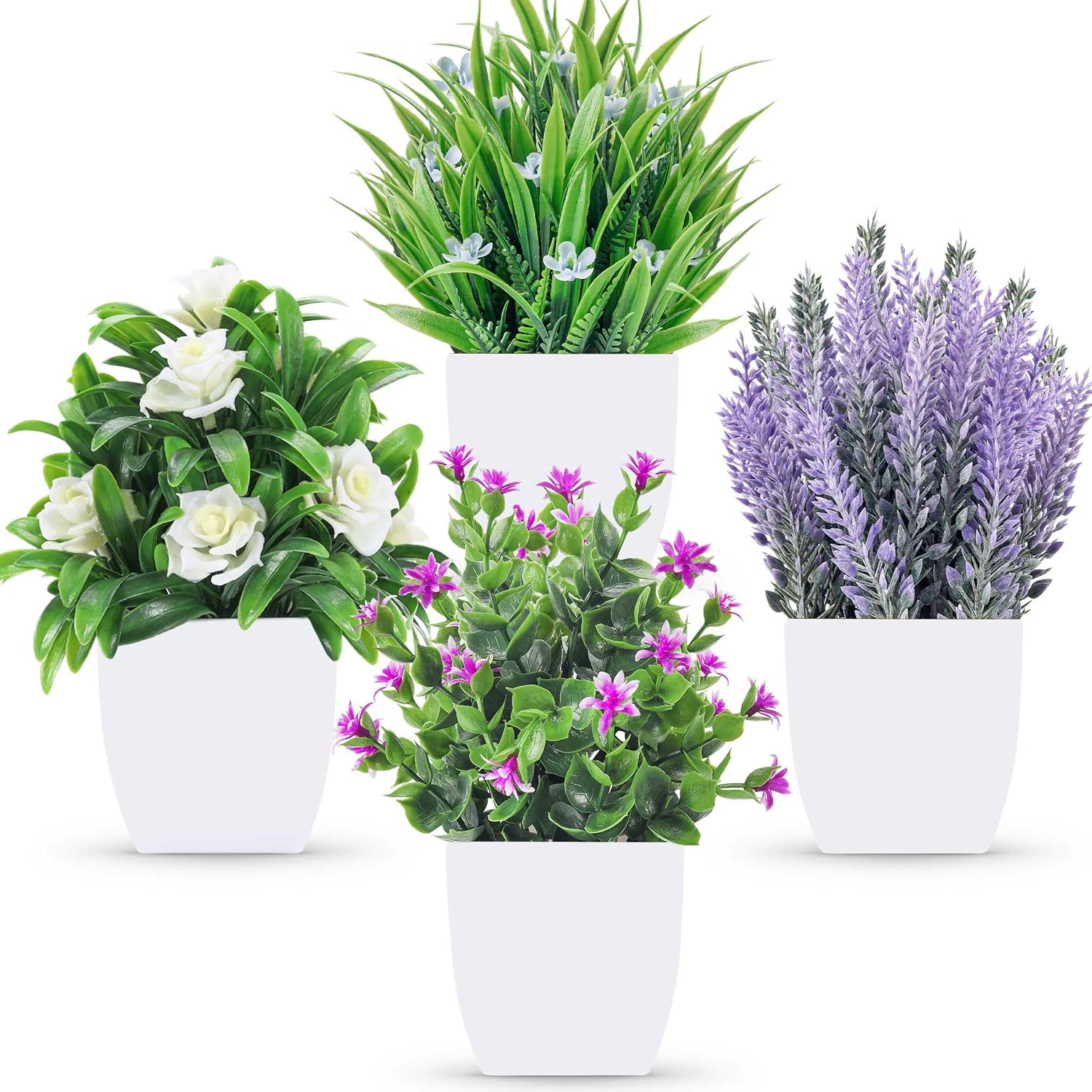 Artificial Plants With Small Flowers 4 Units, Faux Indoor Plants For Office, Bedroom…