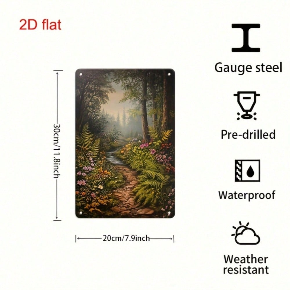 1-Pack Vintage Forest Path Metal Sign 7.9x11.8, Rustproof 2D Flat Poetic Plaque