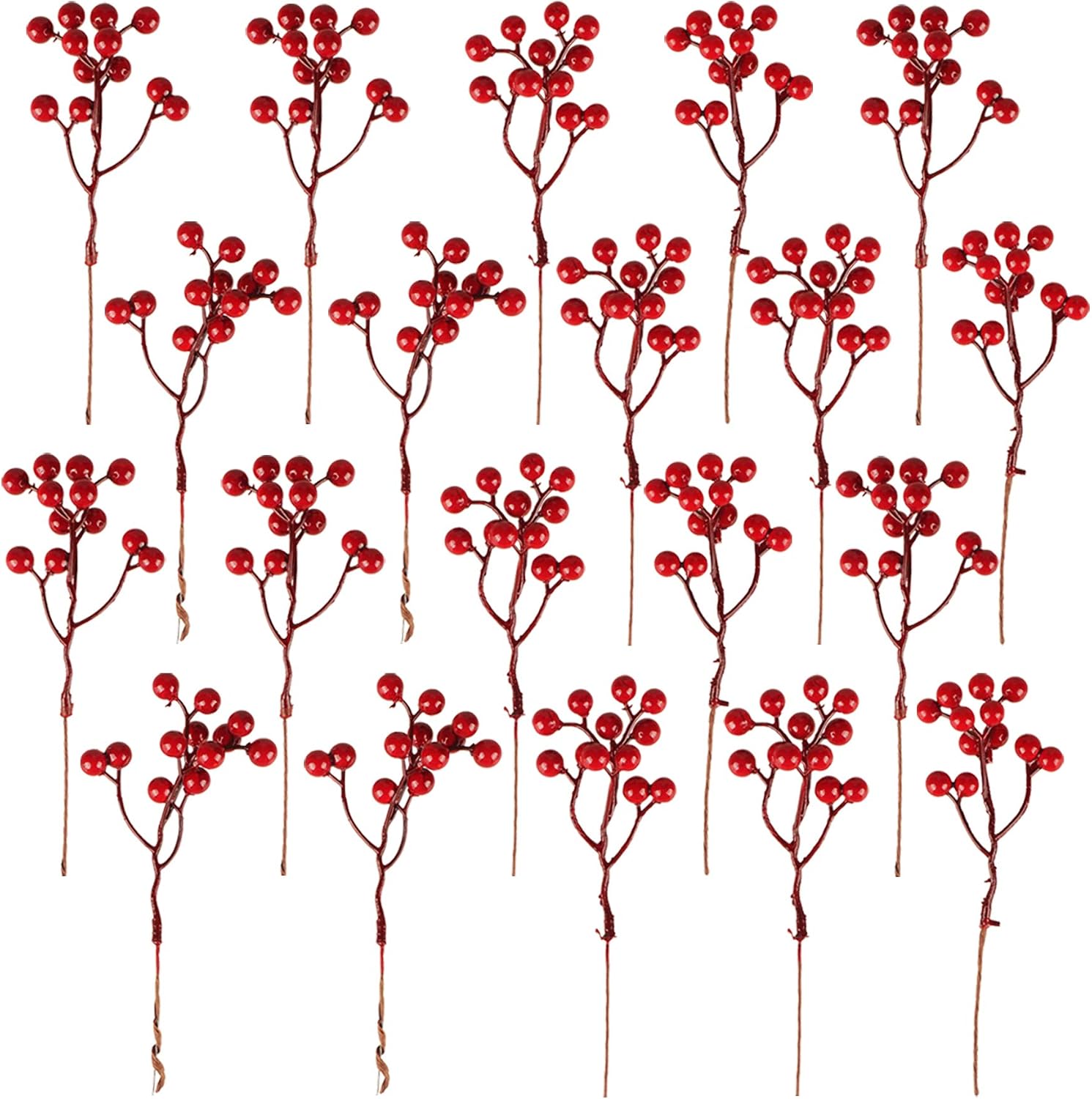 Artificial Red Berry Stems 20 Units, 7.1 Inch Burgundy Holly Berry Picks For Christmas…