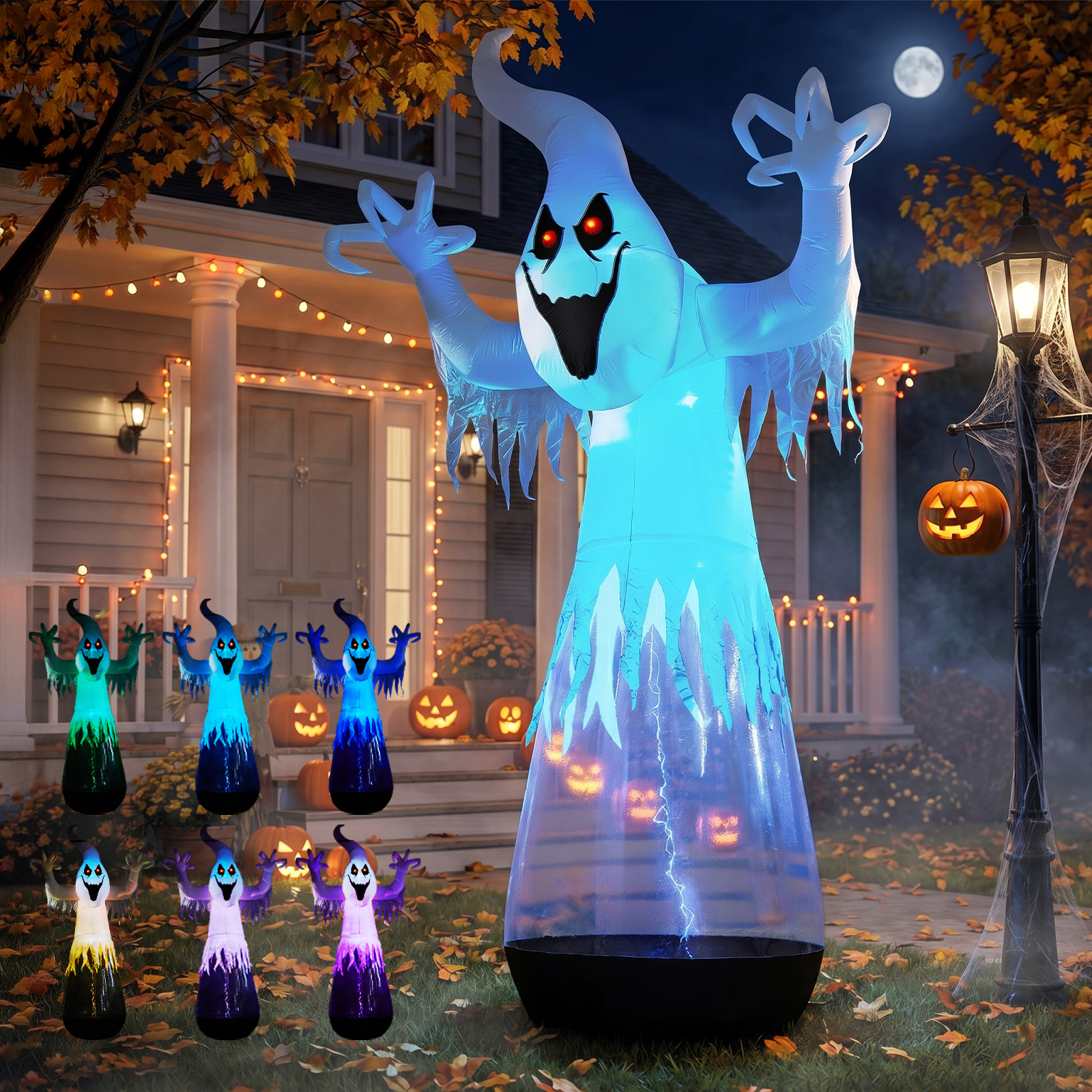 12ft Inflatable Halloween Decor Half-Body Clear PVC White Ghost With 2 LED Lights & 1…
