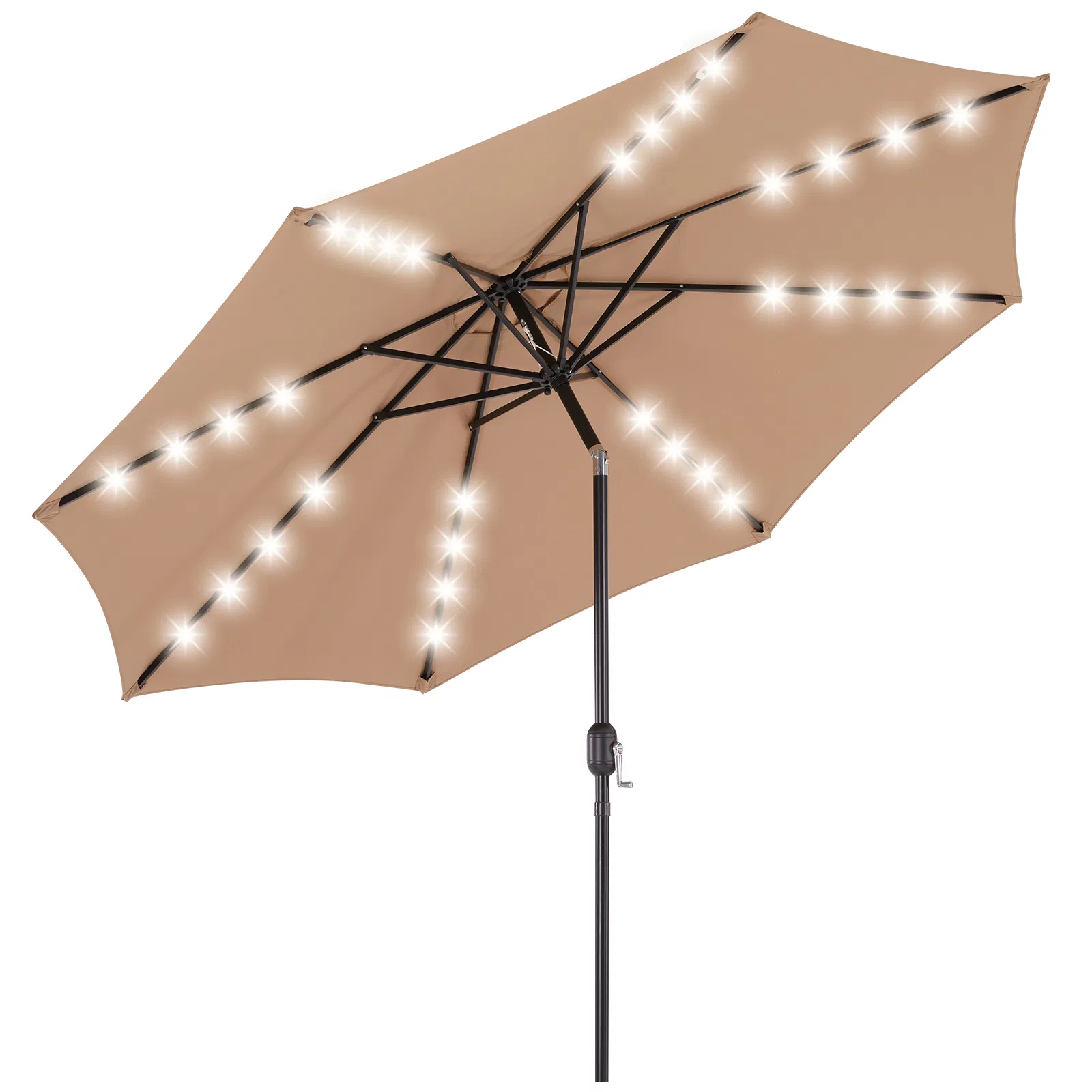 10ft Solar Polyester 32 LED Lighted Patio Umbrella with Tilt Adjustment and UV-Resistant…