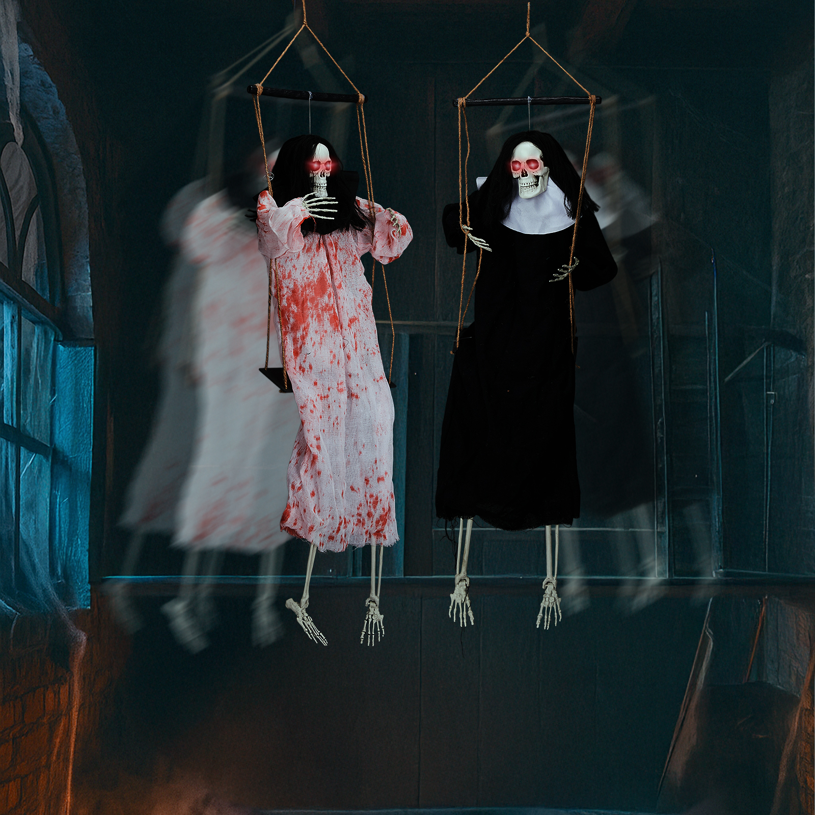 Outdoor Halloween Decorations 2 Packs Hanging Ghosts Decor With Lighted Up Eyes And…