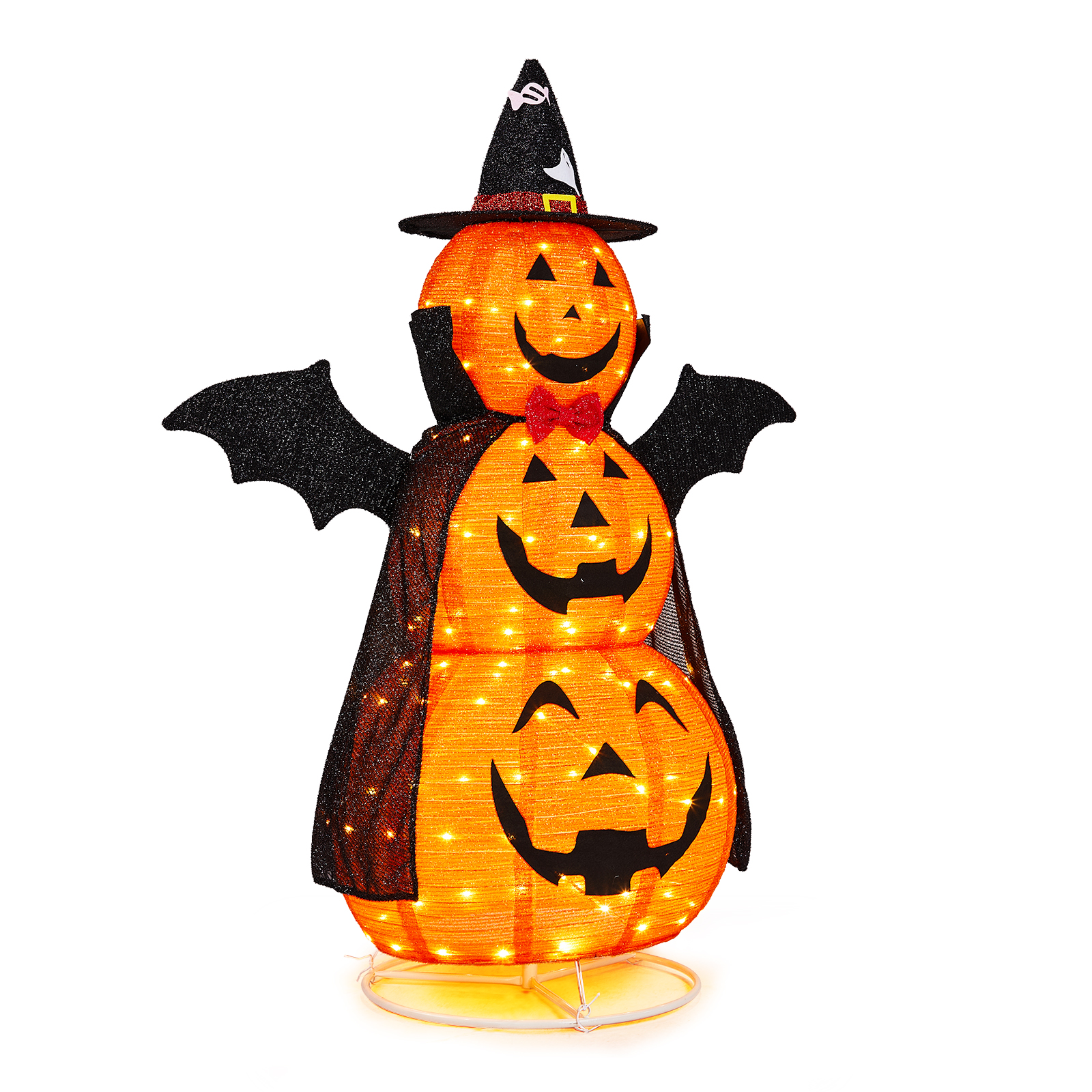 5ft Orange 3-Tier Retractable Fabric Pumpkin Halloween Light Decor With Cape & Wings,130…