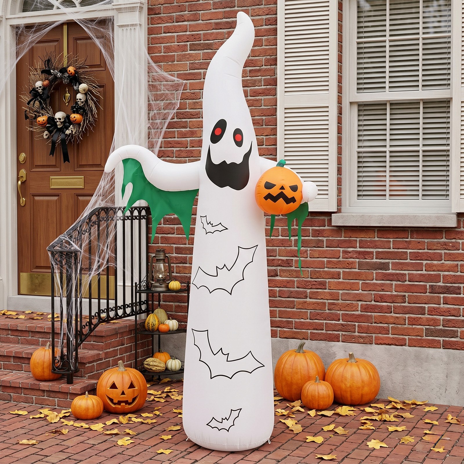 12ft Inflatable Halloween Decor With Flashing Bats & White Ghosts,4 LED Lights - 82…