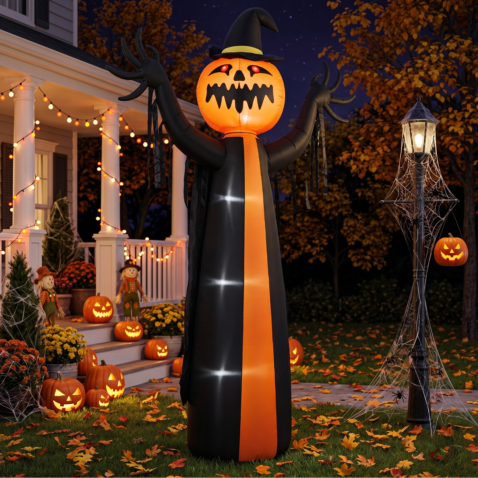 10ft Inflatable Halloween Decor With Rotatable Head Pumpkin Ghost In Cape,6 Built-in LED…