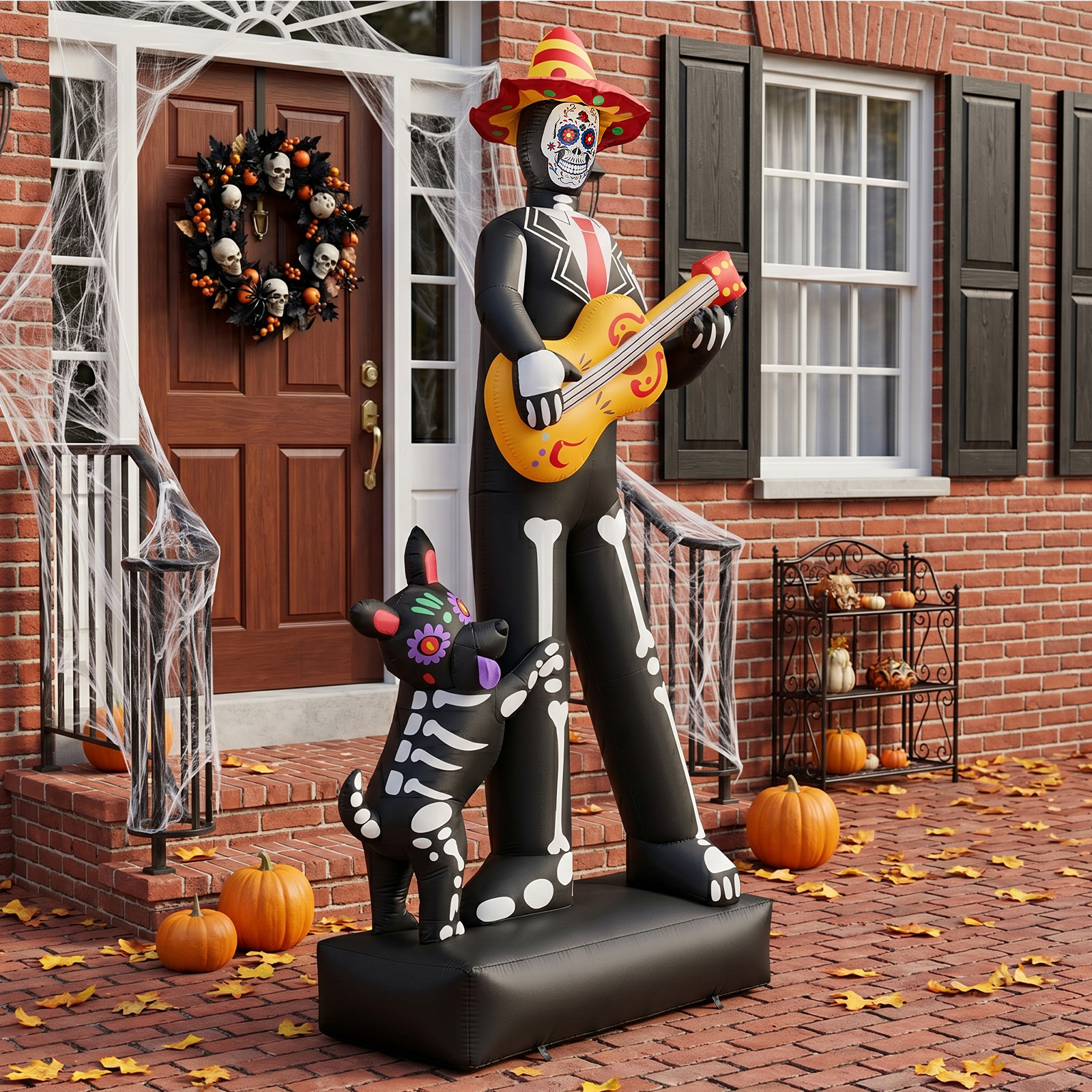 7.3ft Ghostly Musician With Dog,6 LEDs,Black,White,Orange,Halloween Inflatable…
