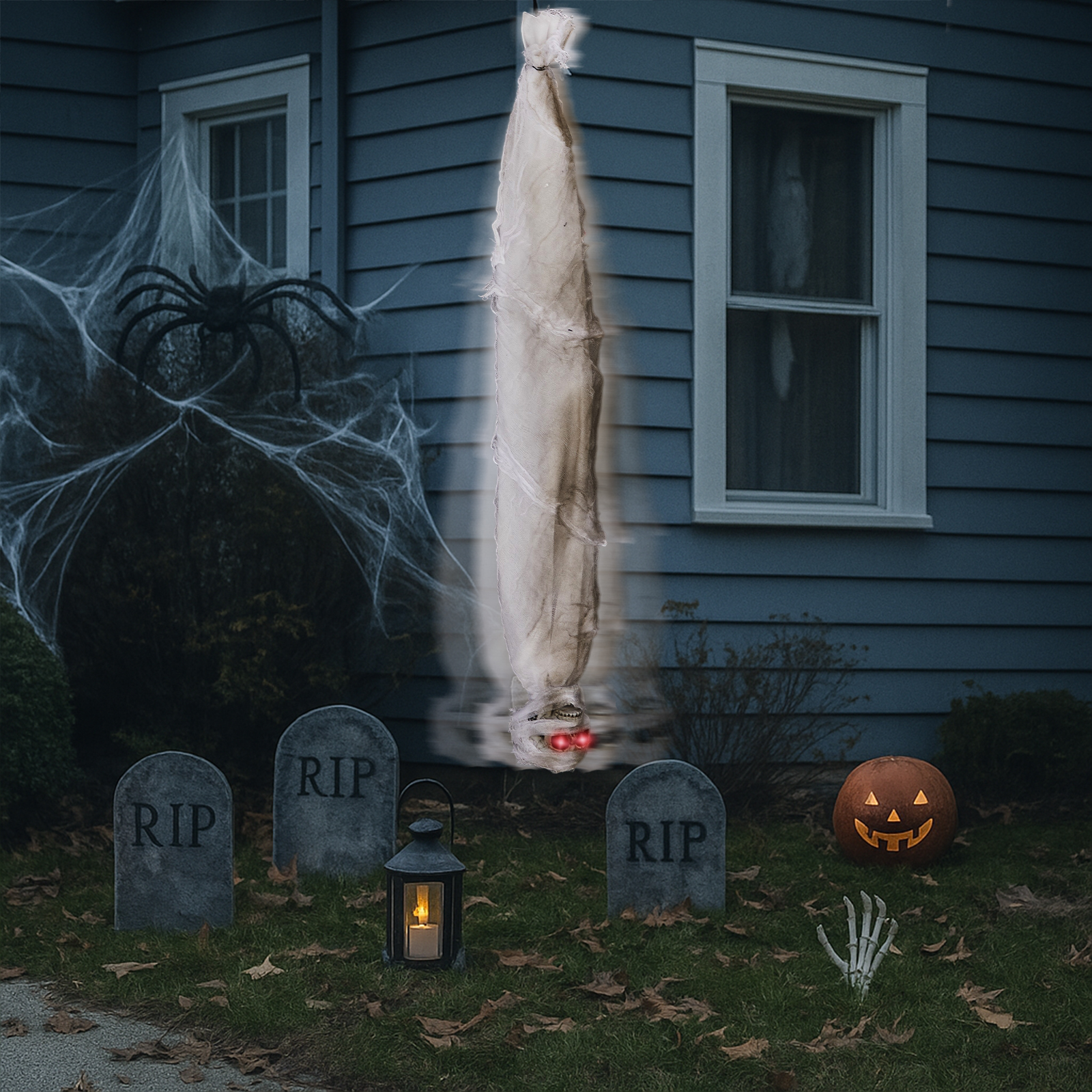 3ft Halloween Animated Hanging Cocoon Corpse Decoration,Dead Body Prop With Motion…