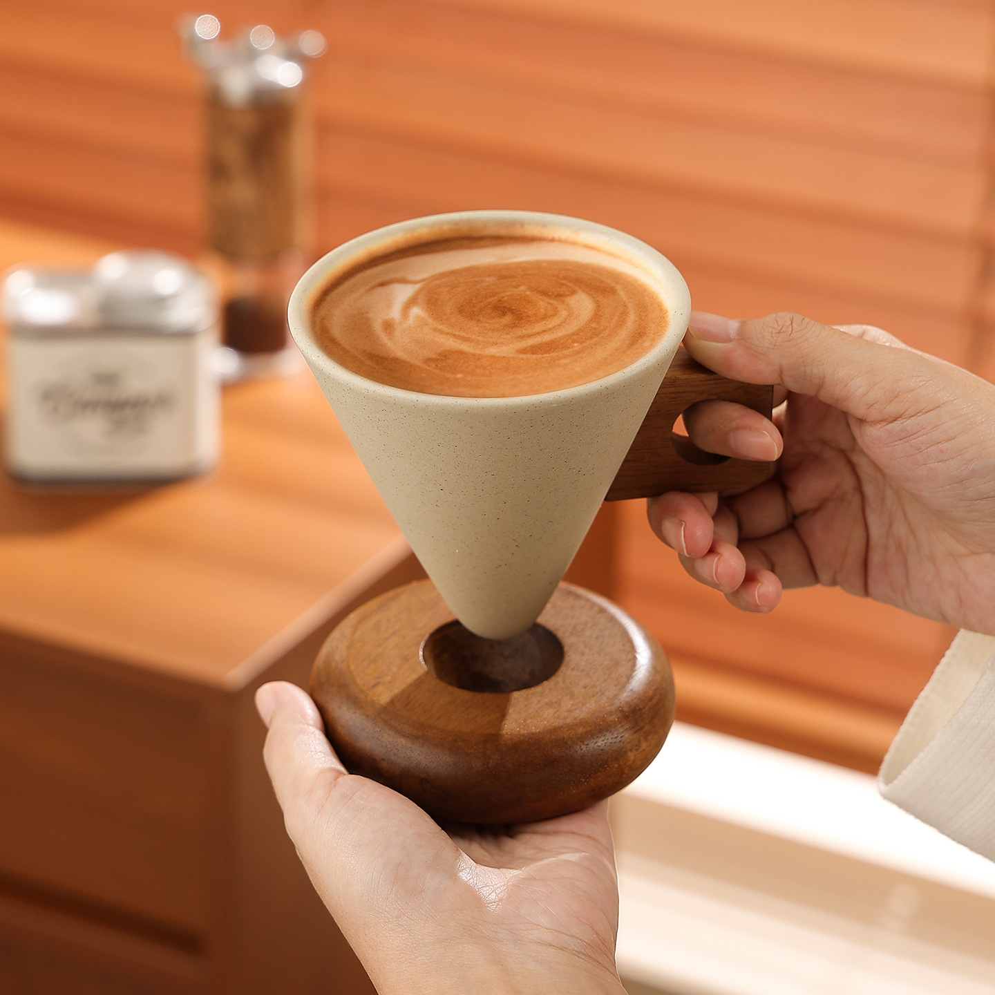 Retro Ceramic Latte, Iced Americano, And Funnel-shaped Water Cup