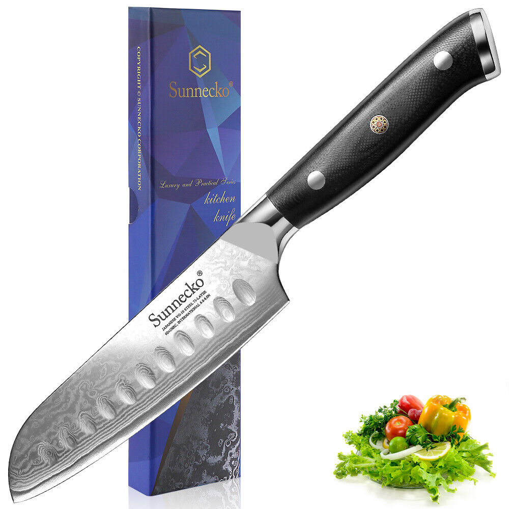 Japanese Santoku Knife 5'' Kitchen Knife Damascus VG10 Steel Cutlery Chef Knife