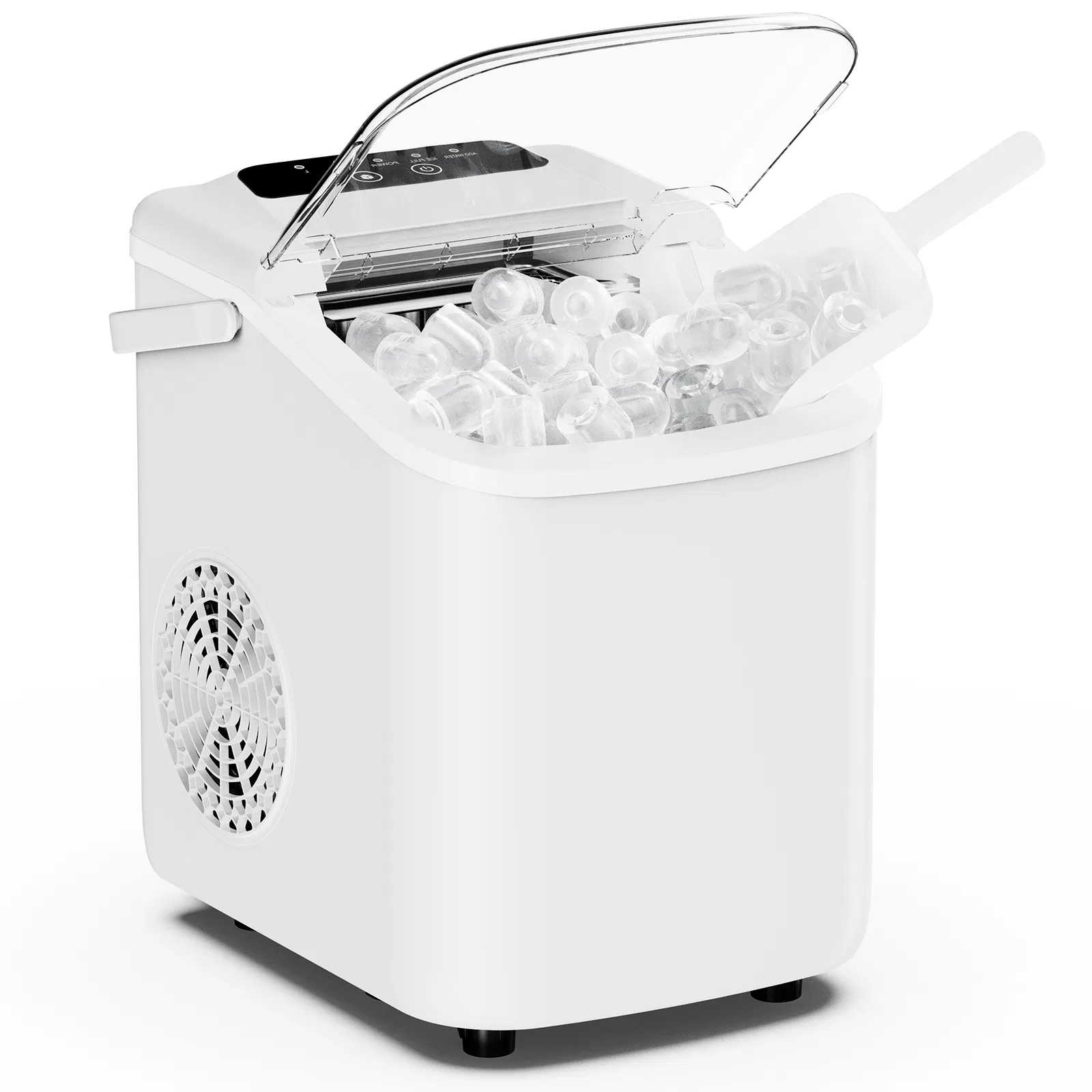 Desktop ice maker, with movable handle, can produce 9 ice balls in 6 to 8 minutes…