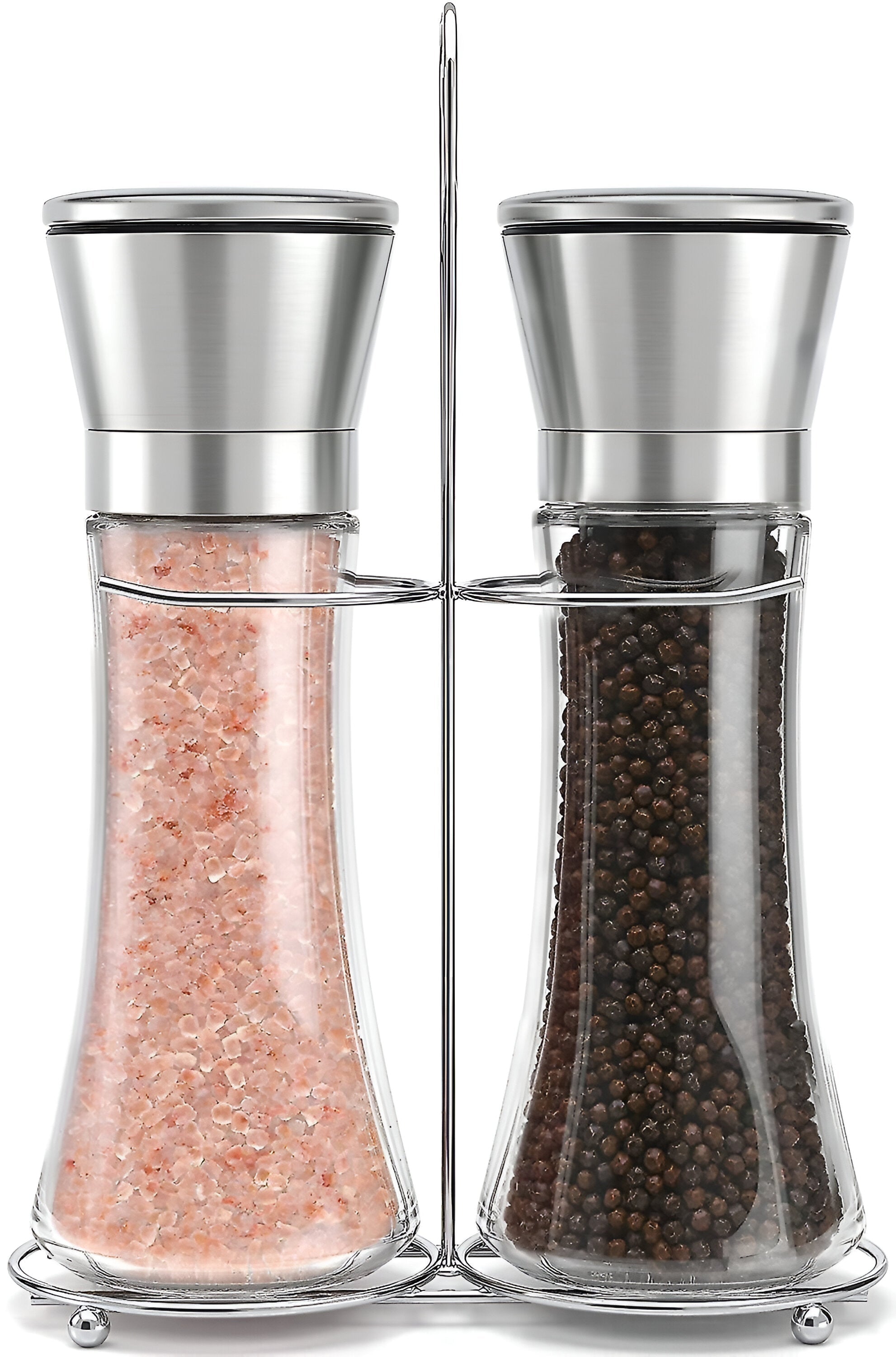 Salt And Pepper Spice Grinder Set For Convenient Kitchen Use With Stainless Stand