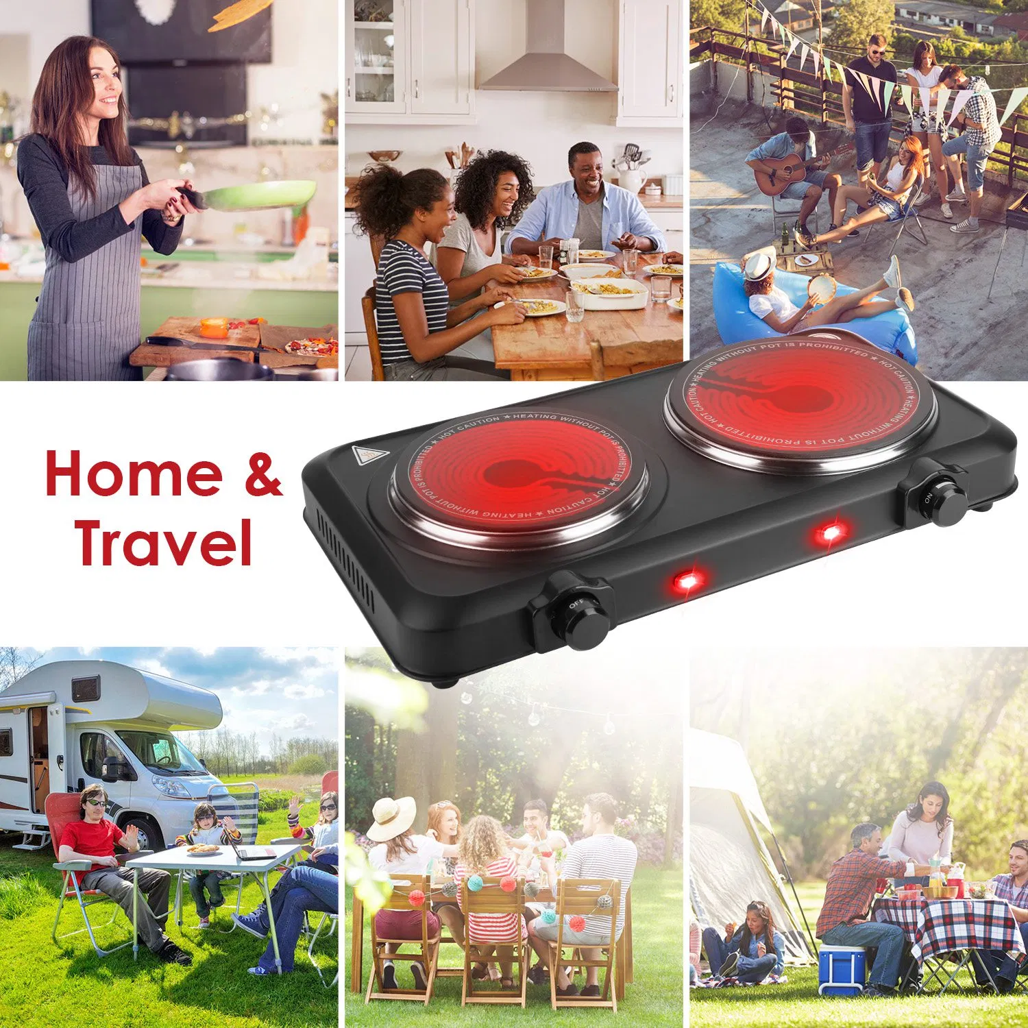 Infrared Dual Burner Hot Plate - 1000W & 800W Glass Plates, Quick/Even Heating, 302-1022…