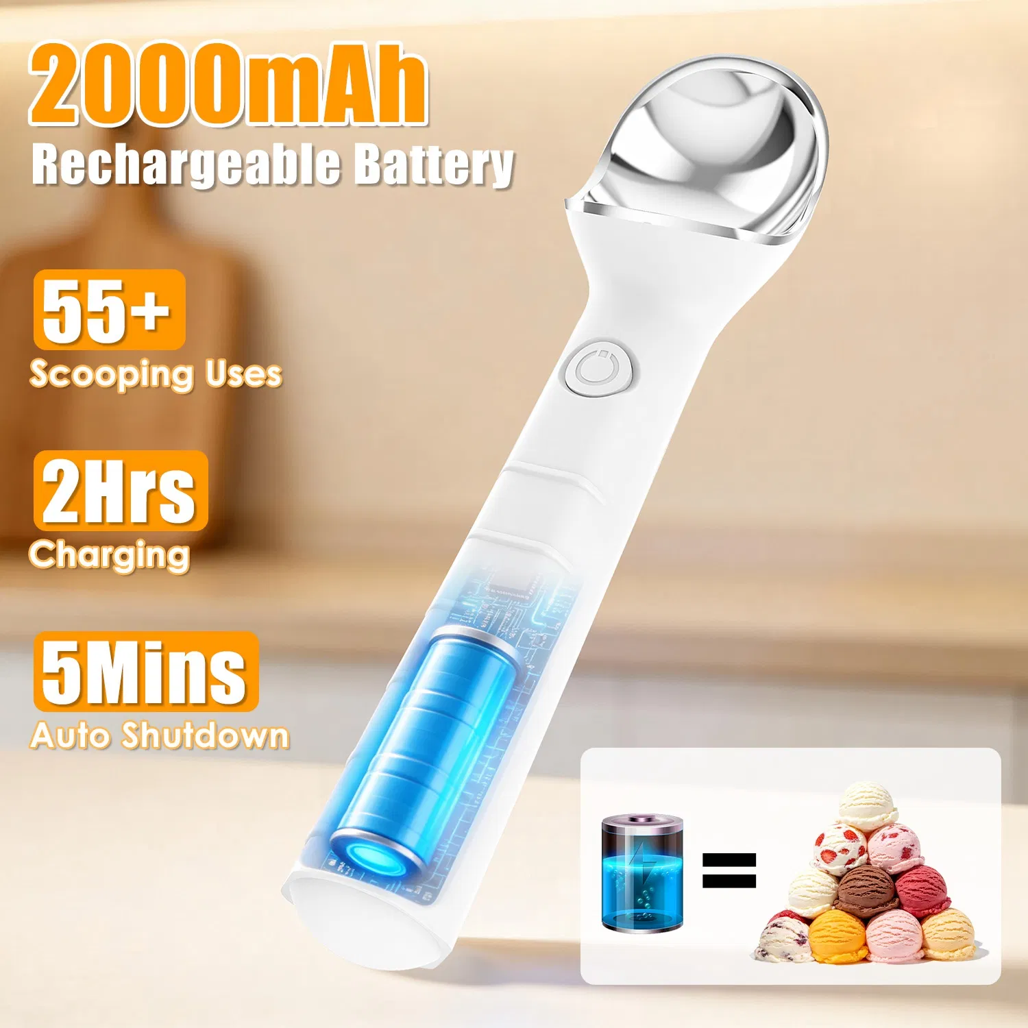 Heated Ice Cream Scoop Rechargeable Electric Ice Cream Scooper IP66 Waterproof 45S Fast…