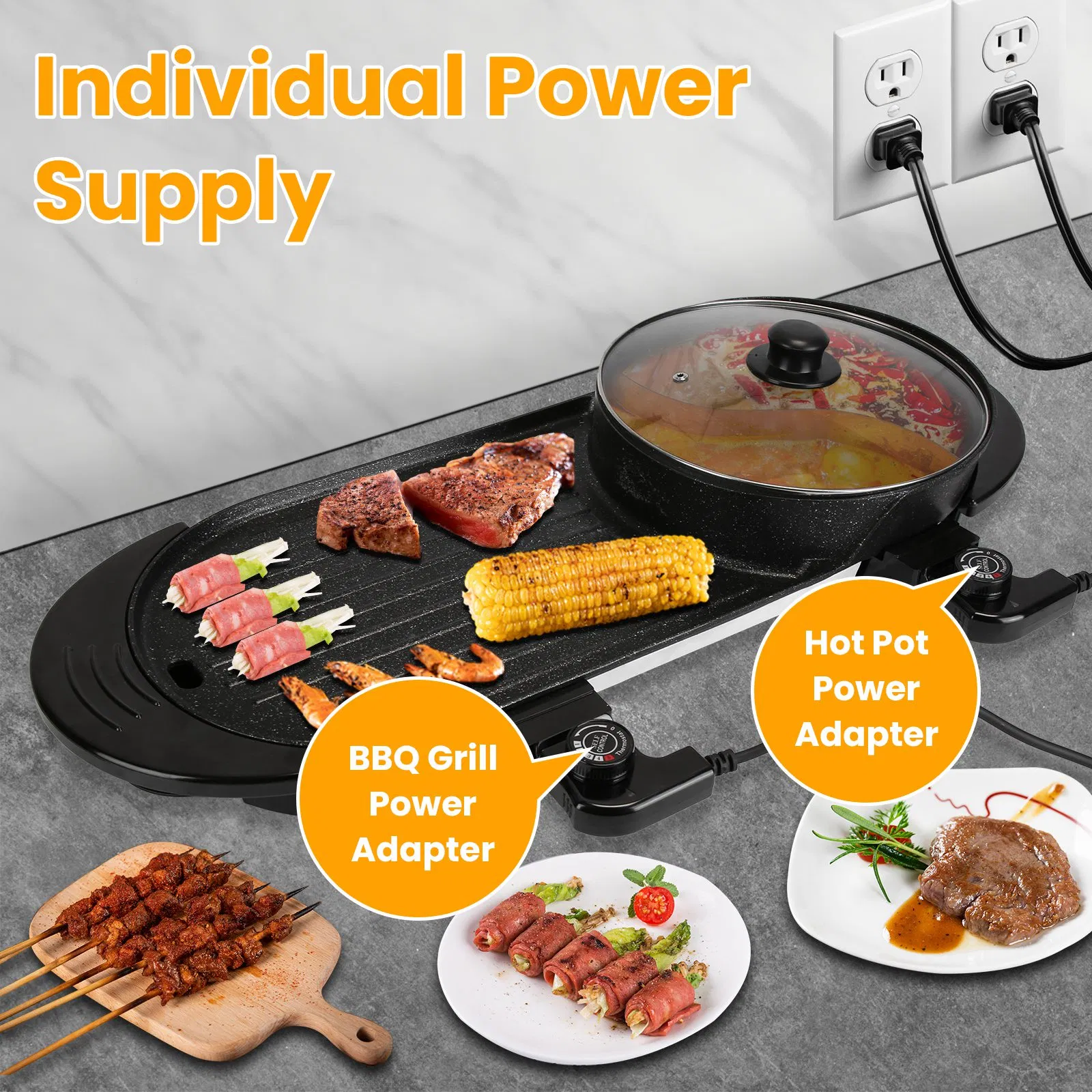 2200W Electric Hot Pot and Grill Combo, 2-in-1 Independent Control Non-Stick Electric…