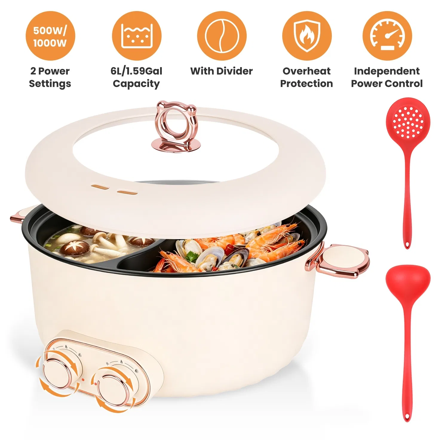 6 Liter Dual-Flavor Electric Shabu Hot Pot for 3-6 Guests, Non-Stick Coating Stainless…