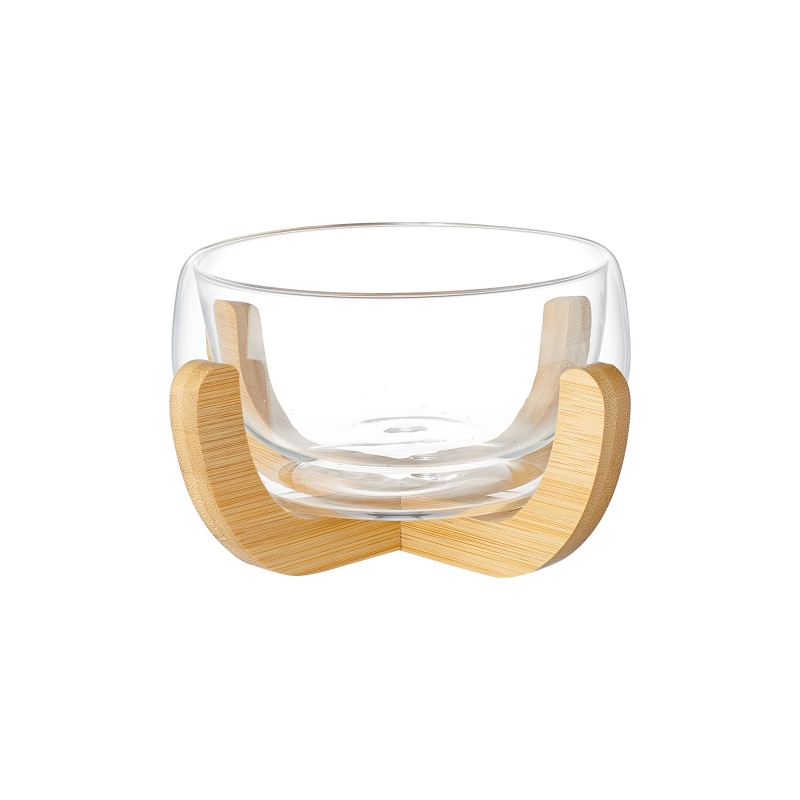 Glass Salad Bowl With Bamboo Stand, Clear Transparent Glass Serving Bowl, Fruit Dessert…