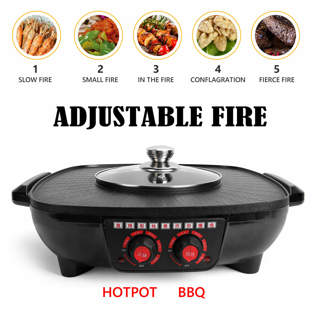 Electric 2-in-1 Hot Pot BBQ Oven Smokeless Barbecue Pan Grill Hotpot Machine AU