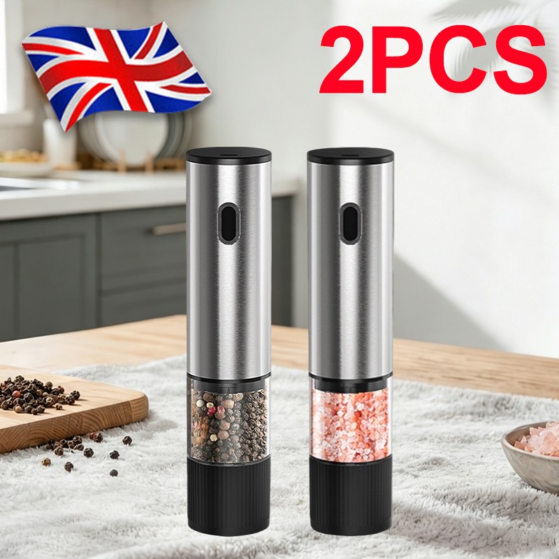 2-Pack Electric Salt And Pepper Grinder Auto Mill Shaker Adjustable Coarseness V